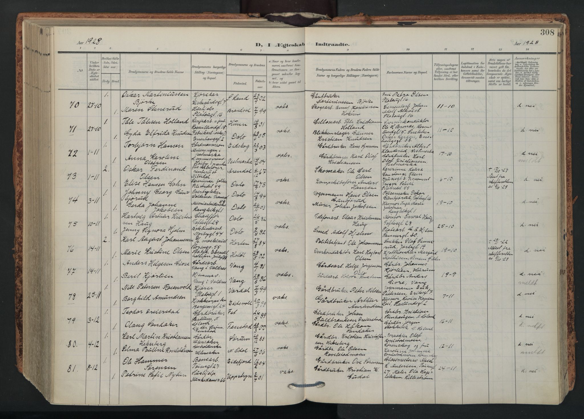 Grønland prestekontor Kirkebøker, AV/SAO-A-10848/F/Fa/L0017: Parish register (official) no. 17, 1906-1934, p. 308