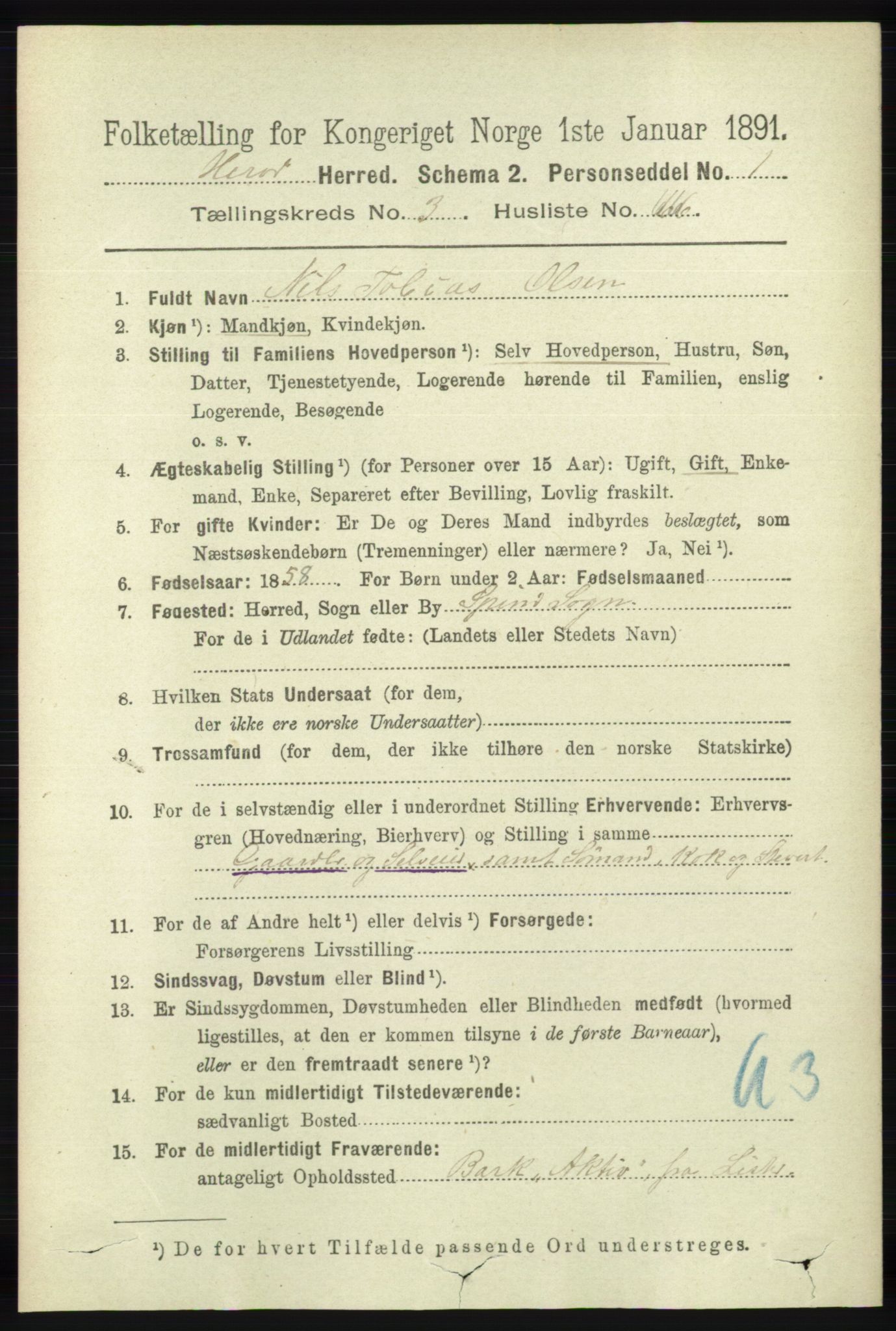 RA, 1891 census for 1039 Herad, 1891, p. 1334