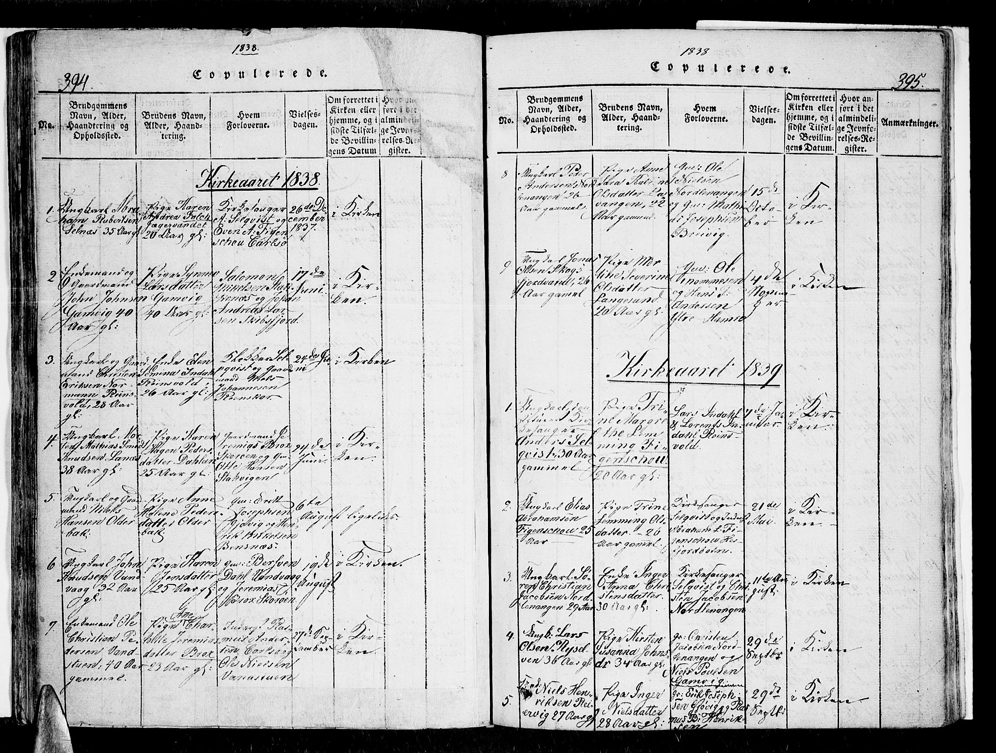 Karlsøy sokneprestembete, SATØ/S-1299/H/Ha/Haa/L0002kirke: Parish register (official) no. 2, 1823-1842, p. 394-395