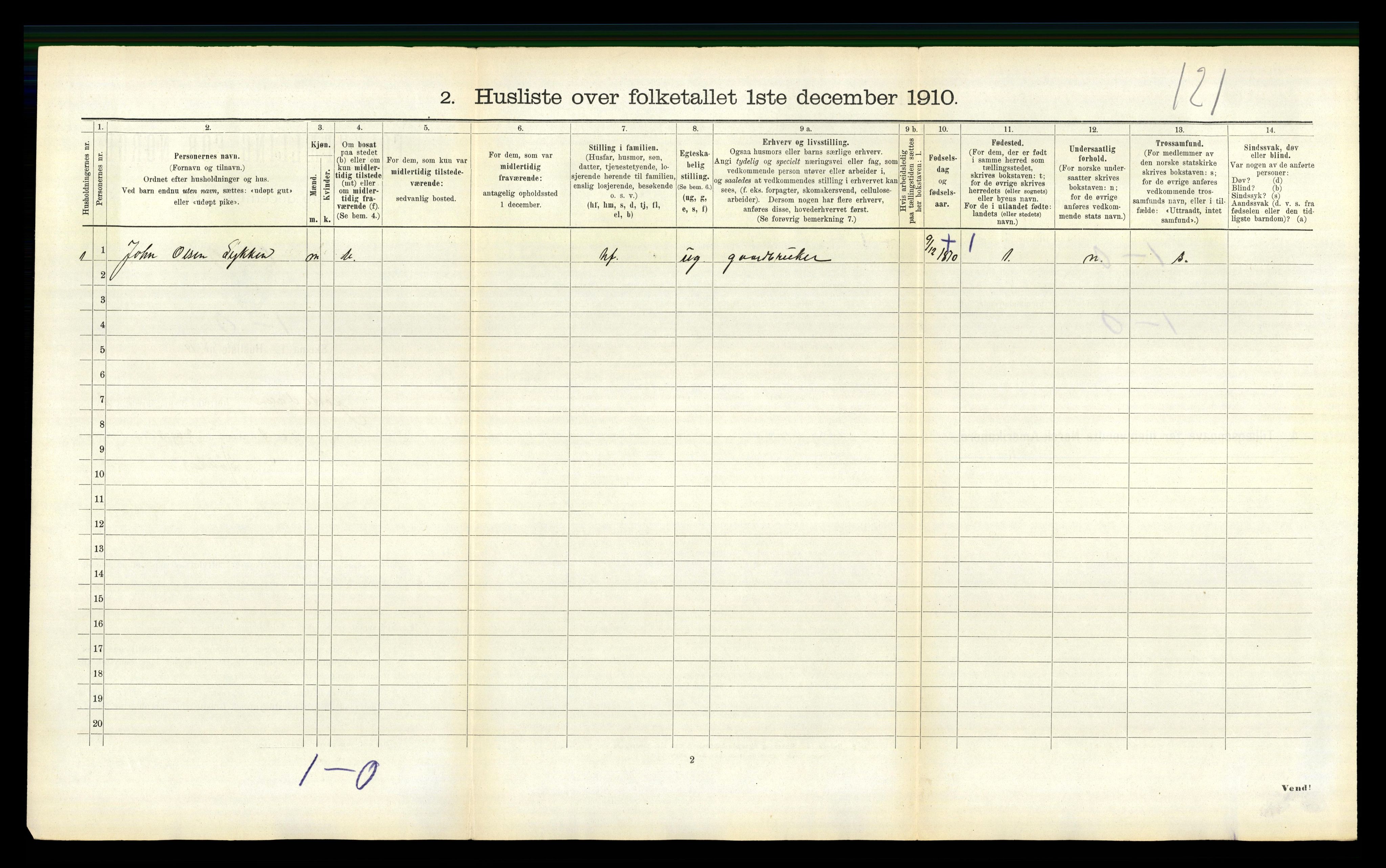 RA, 1910 census for Jostedal, 1910, p. 60