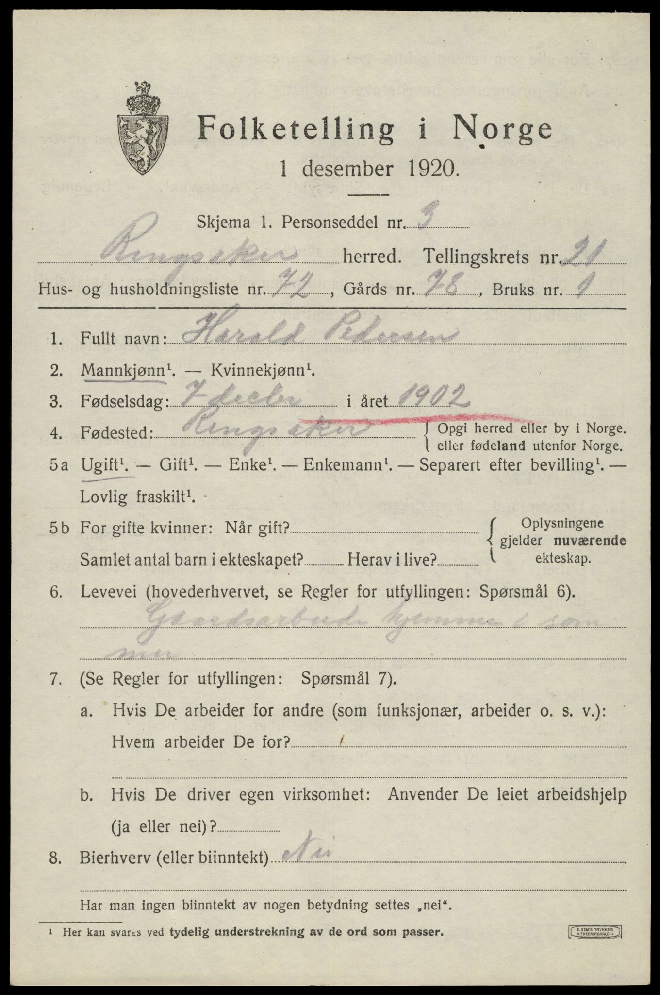 SAH, 1920 census for Ringsaker, 1920, p. 29350