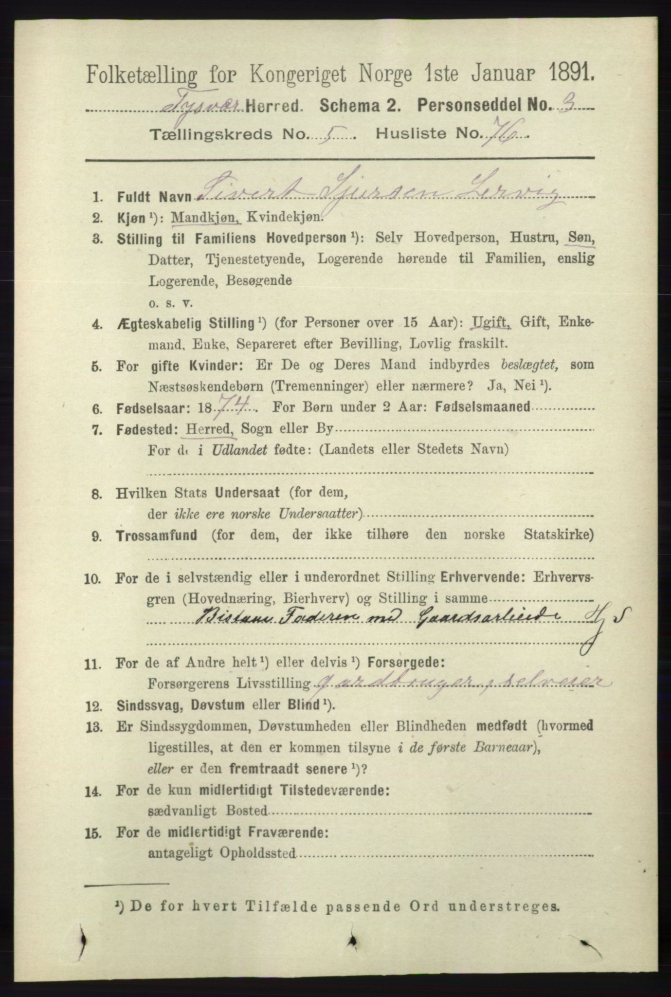 RA, 1891 census for 1146 Tysvær, 1891, p. 2236