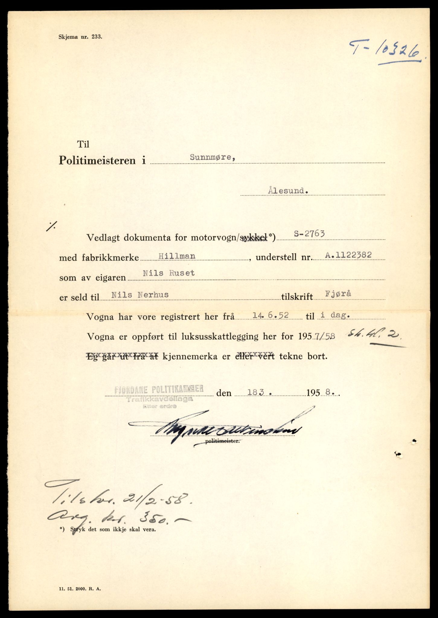 Møre og Romsdal vegkontor - Ålesund trafikkstasjon, AV/SAT-A-4099/F/Fe/L0019: Registreringskort for kjøretøy T 10228 - T 10350, 1927-1998, p. 2383