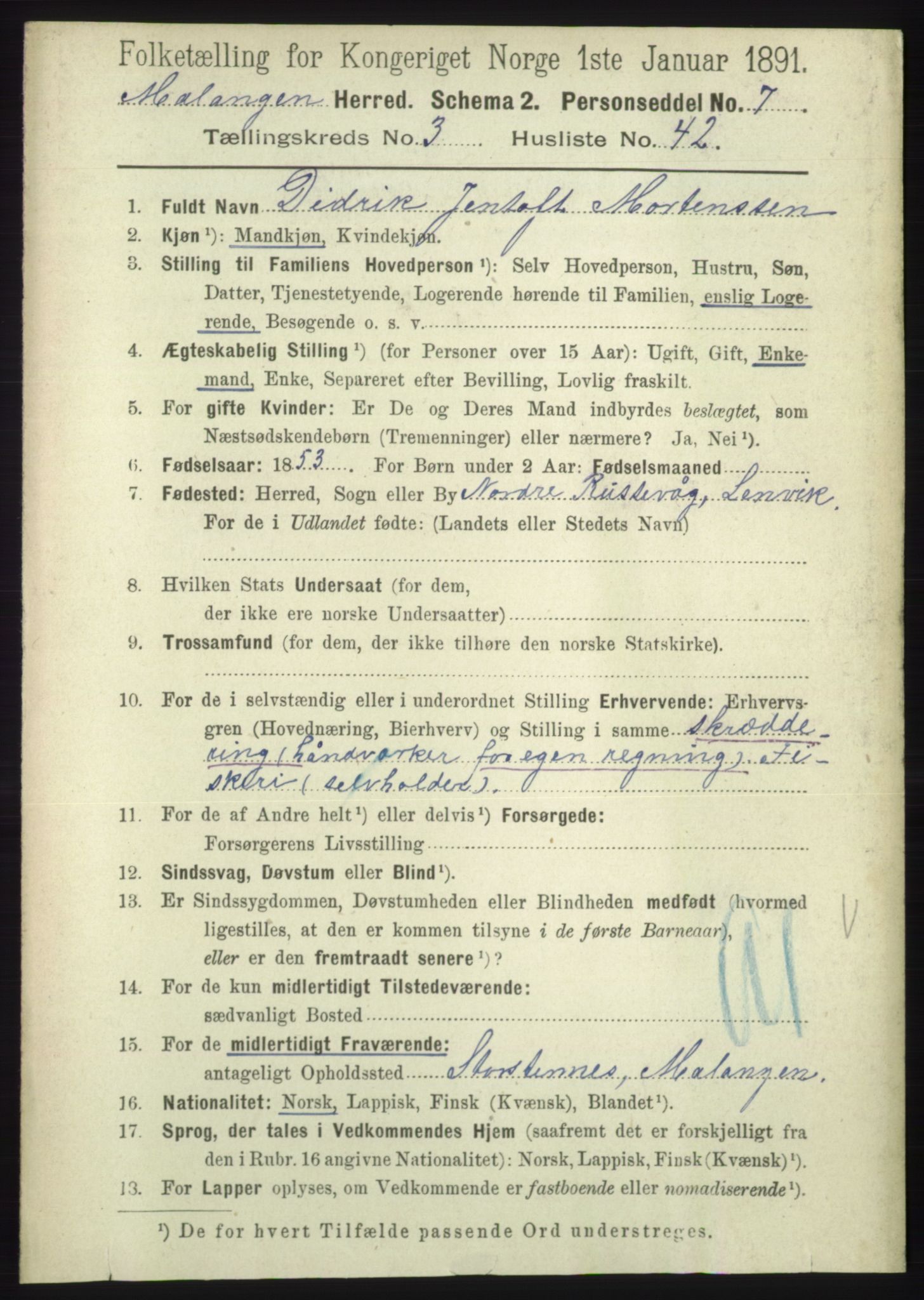 RA, 1891 census for 1932 Malangen, 1891, p. 1025