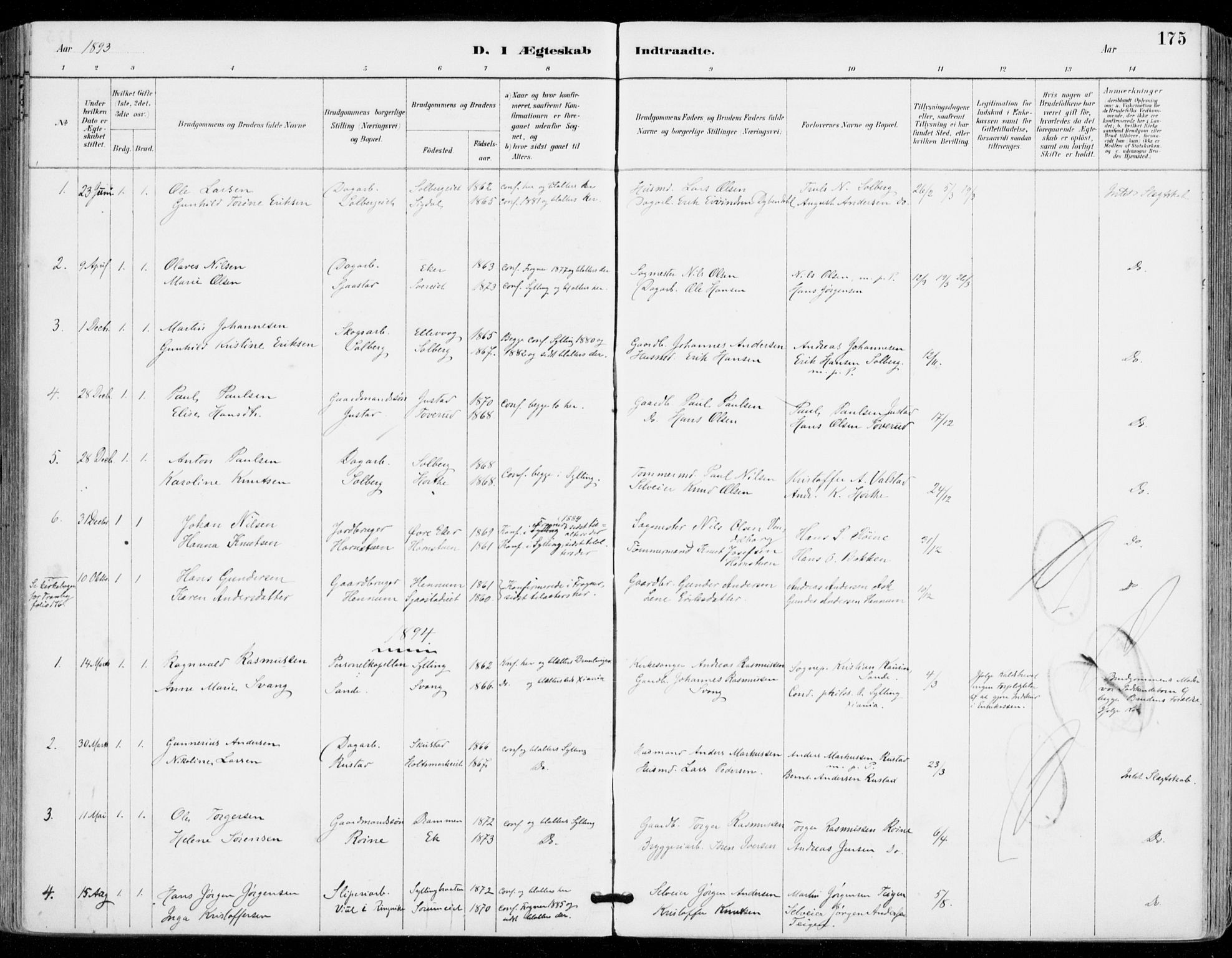 Sylling kirkebøker, SAKO/A-247/F/Fa/L0001: Parish register (official) no. 1, 1883-1910, p. 175