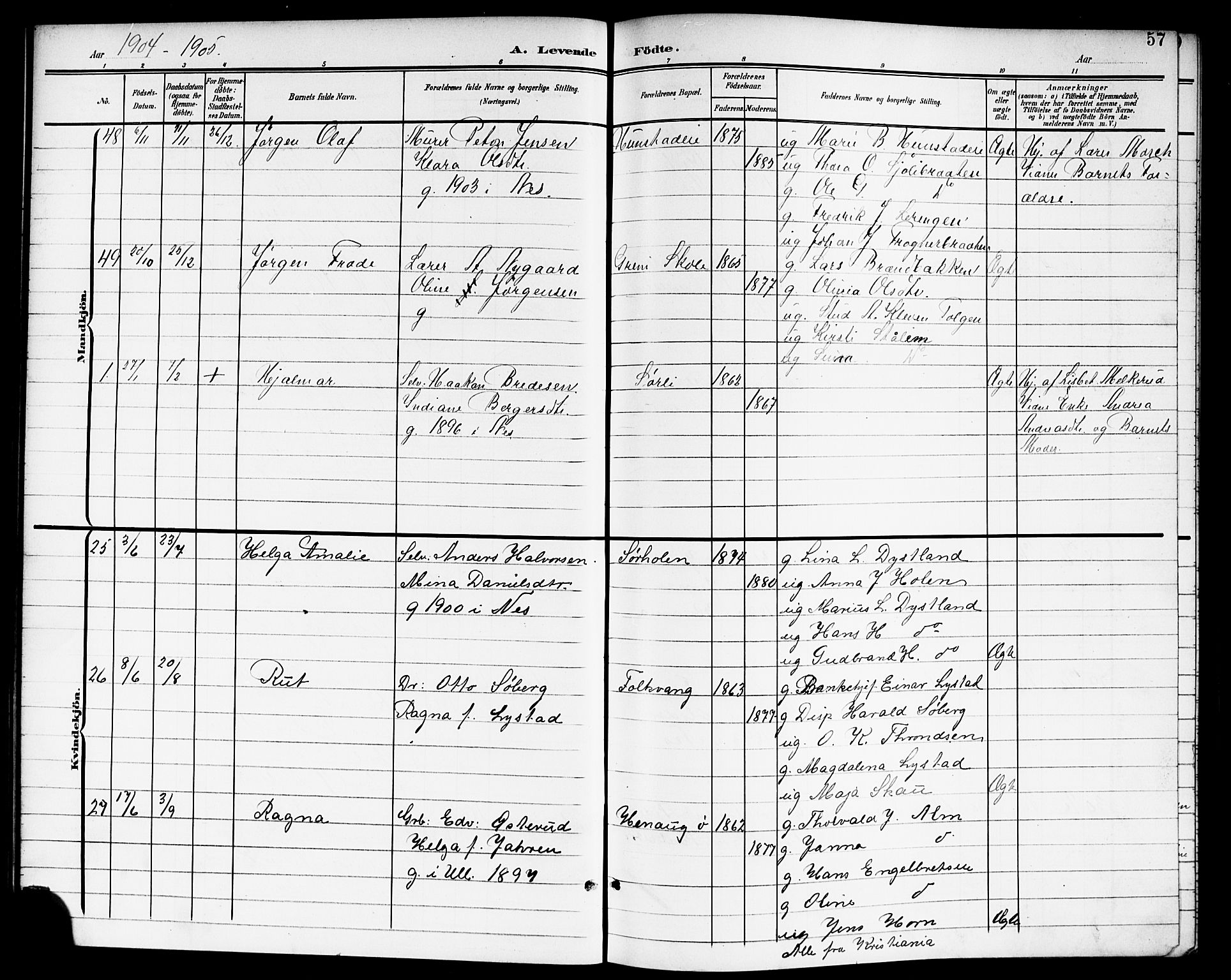 Nes prestekontor Kirkebøker, AV/SAO-A-10410/G/Ga/L0002: Parish register (copy) no. I 2, 1901-1912, p. 57