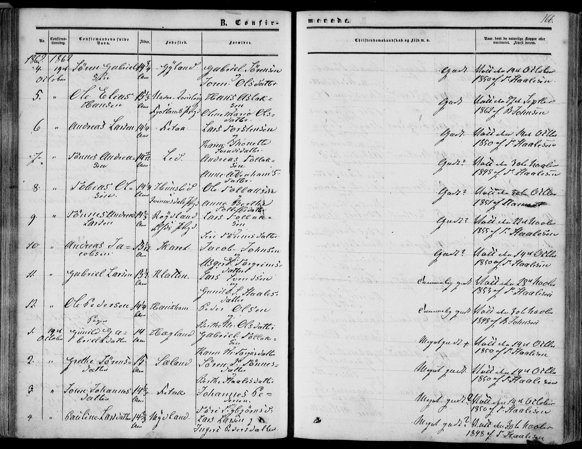 Bakke sokneprestkontor, AV/SAK-1111-0002/F/Fa/Fab/L0002: Parish register (official) no. A 2, 1855-1884, p. 166