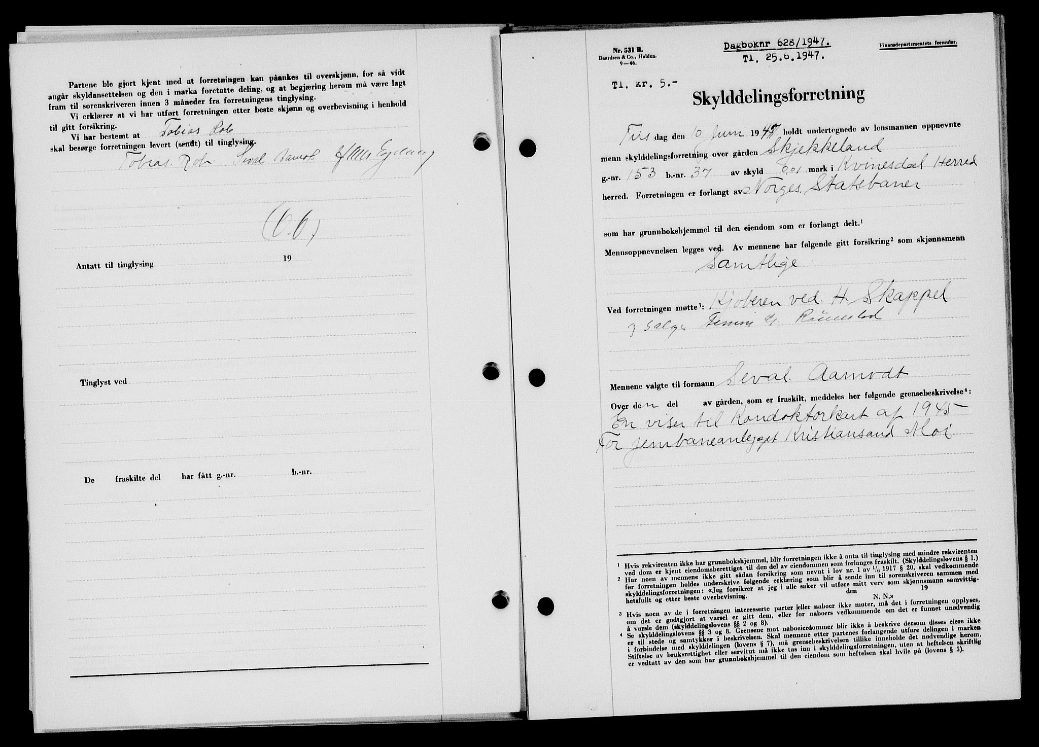Flekkefjord sorenskriveri, SAK/1221-0001/G/Gb/Gba/L0062: Mortgage book no. A-10, 1947-1947, Diary no: : 628/1947