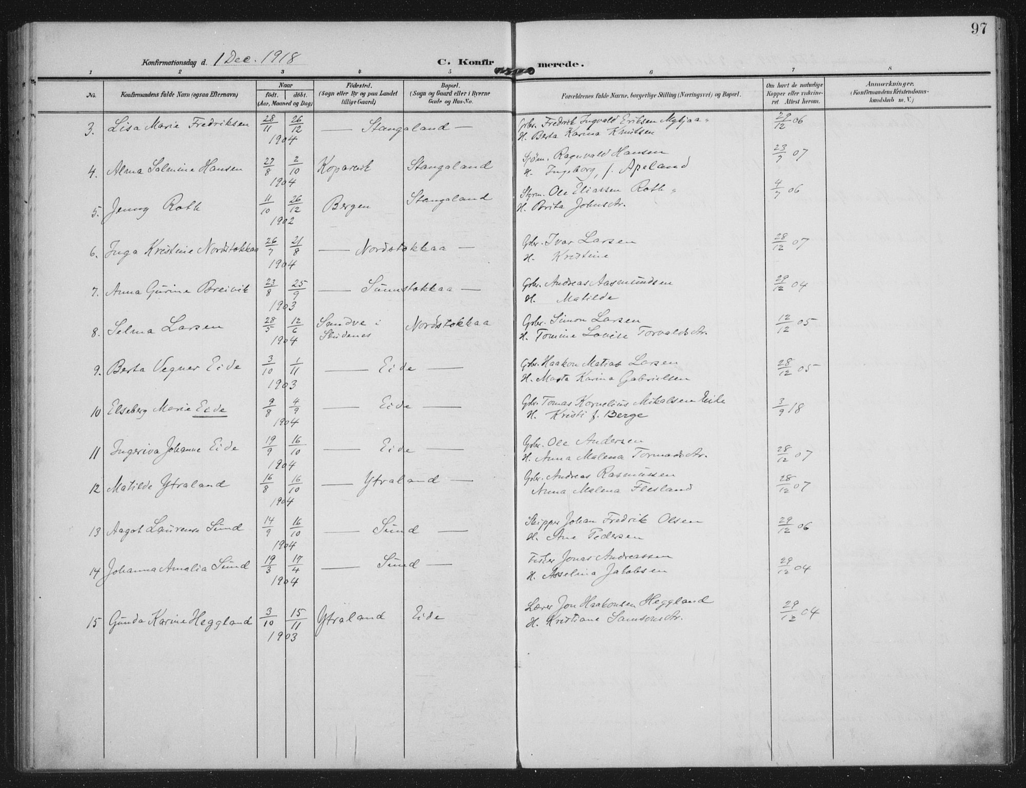 Kopervik sokneprestkontor, AV/SAST-A-101850/H/Ha/Haa/L0003: Parish register (official) no. A 3, 1906-1924, p. 97