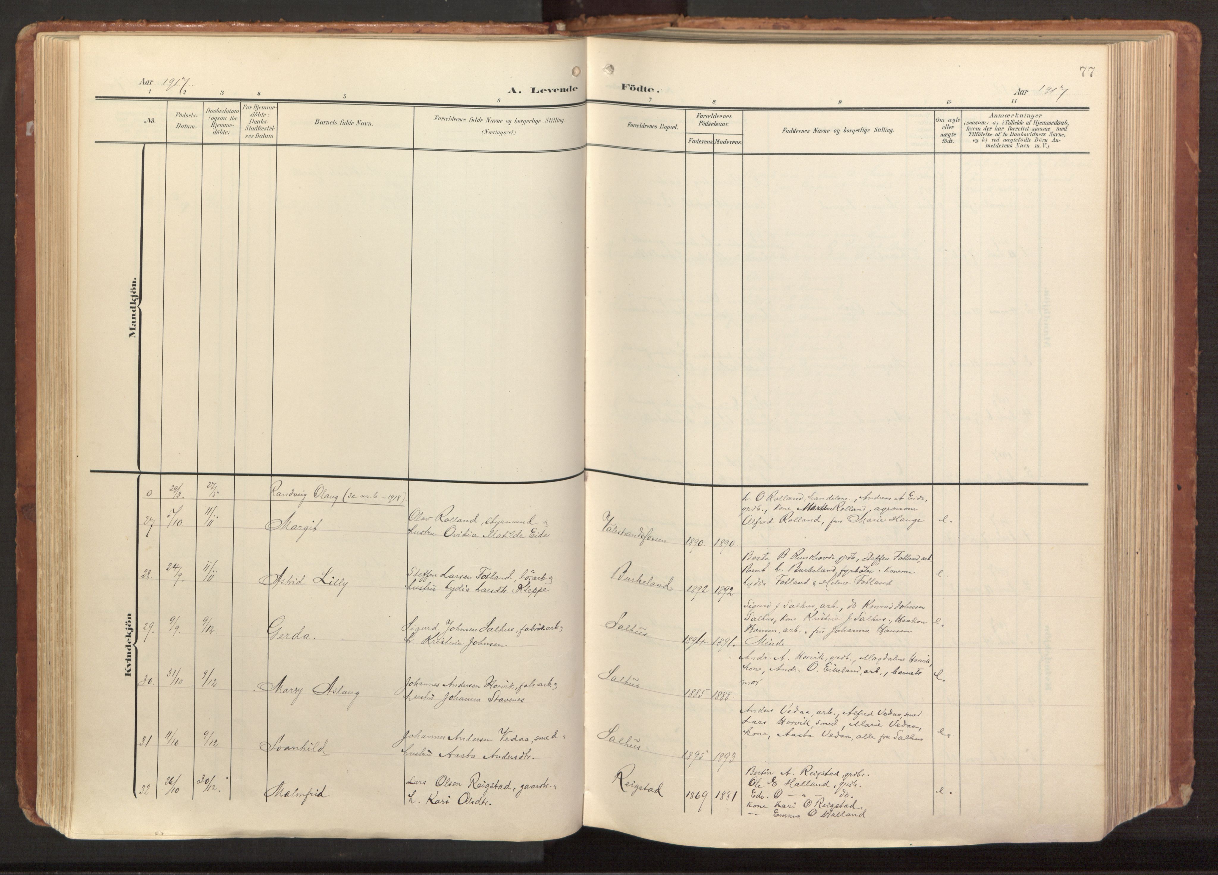 Hamre sokneprestembete, AV/SAB-A-75501/H/Ha/Haa/Haab/L0002: Parish register (official) no. B 2, 1905-1924, p. 77