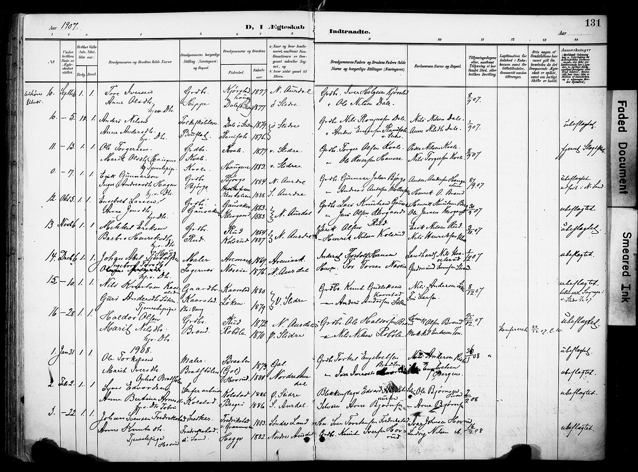 Nord-Aurdal prestekontor, SAH/PREST-132/H/Ha/Haa/L0014: Parish register (official) no. 14, 1896-1912, p. 131