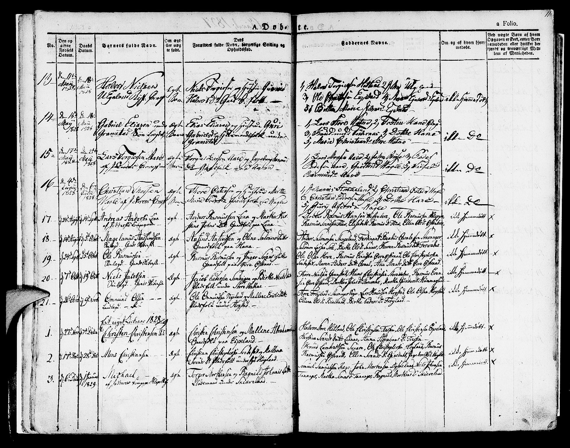 Høyland sokneprestkontor, AV/SAST-A-101799/001/30BA/L0007: Parish register (official) no. A 7 /1, 1825-1841, p. 11