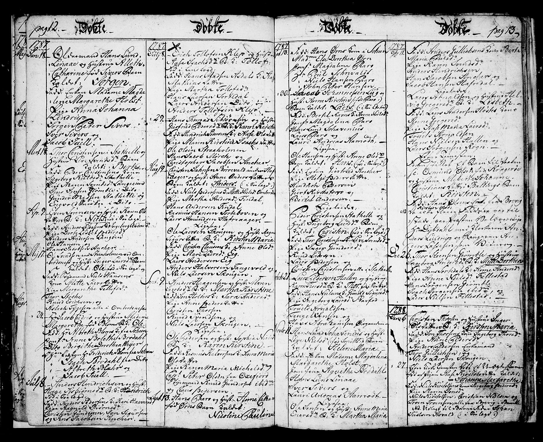 Langesund kirkebøker, SAKO/A-280/G/Ga/L0001: Parish register (copy) no. 1, 1783-1801, p. 12-13