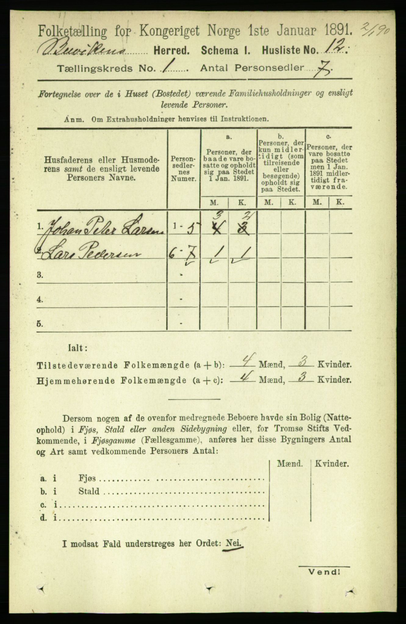 RA, 1891 census for 1656 Buvik, 1891, p. 23