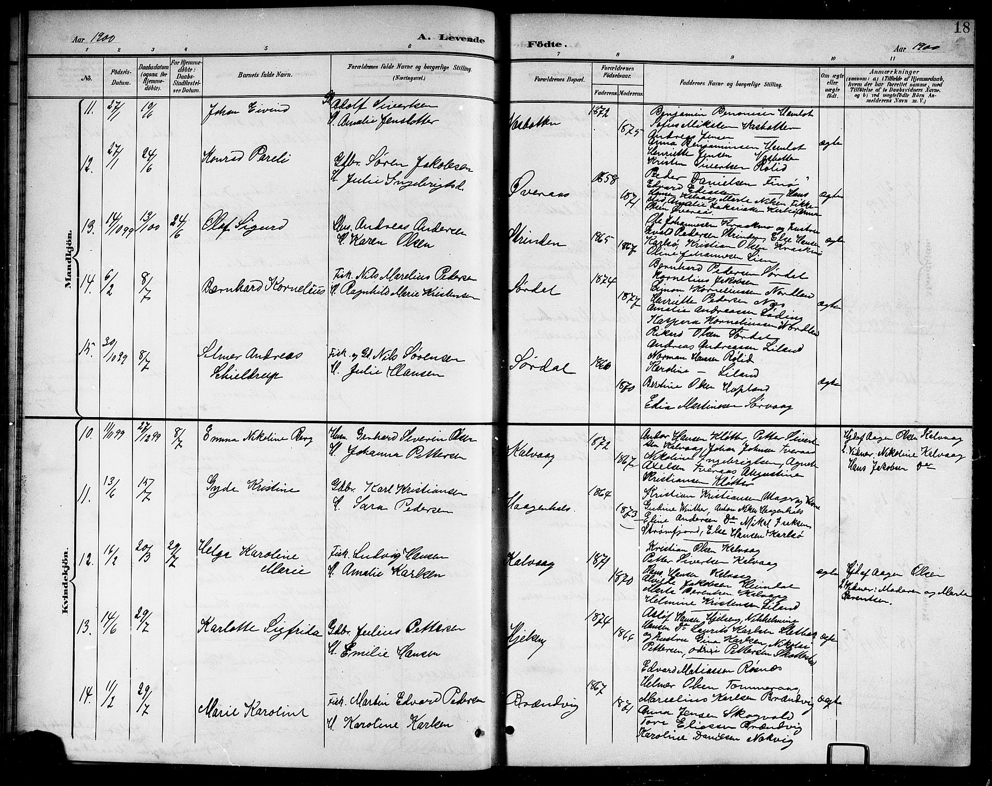 Ministerialprotokoller, klokkerbøker og fødselsregistre - Nordland, AV/SAT-A-1459/859/L0860: Parish register (copy) no. 859C06, 1899-1909, p. 18