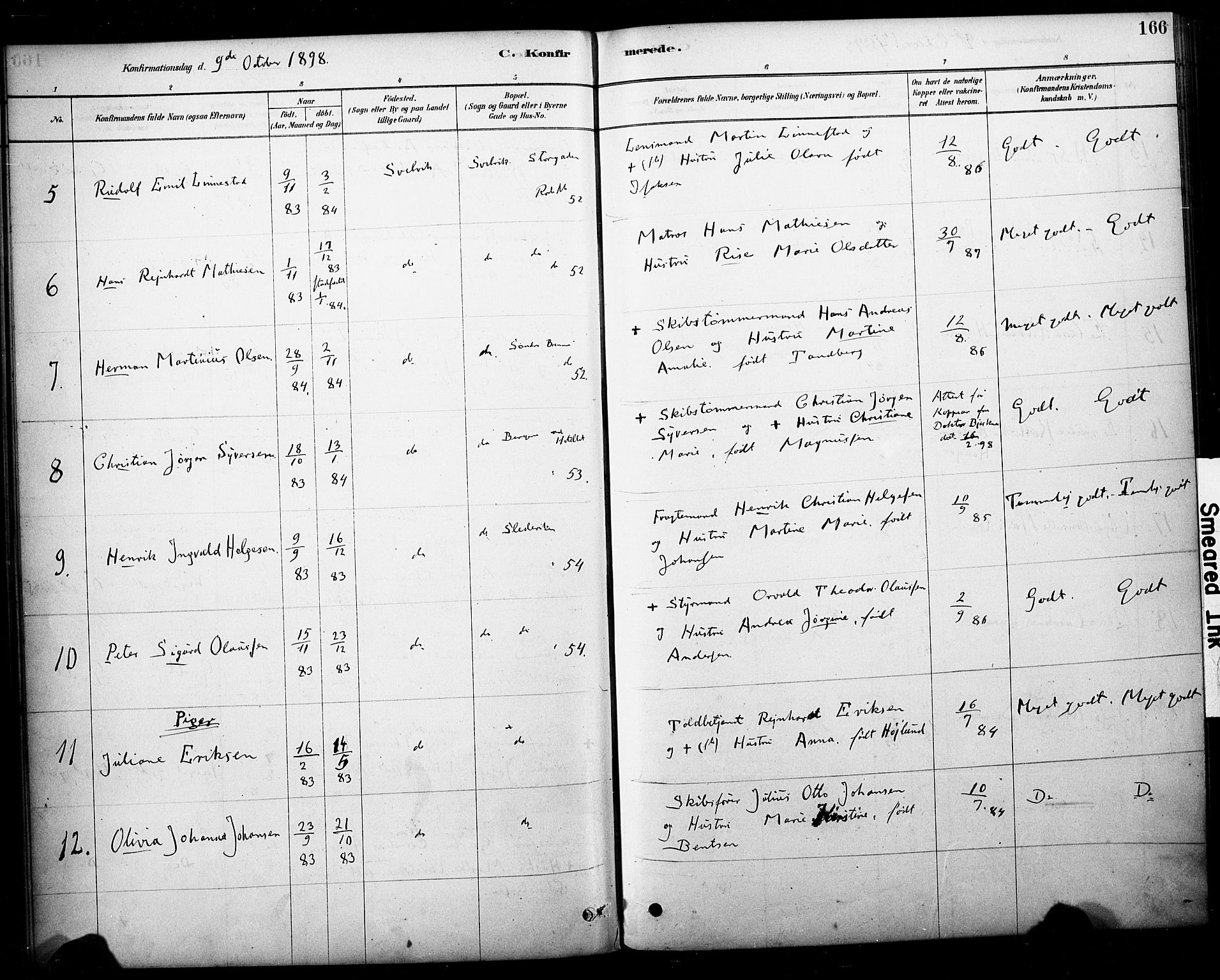 Strømm kirkebøker, AV/SAKO-A-322/F/Fb/L0001: Parish register (official) no. II 1, 1878-1899, p. 166