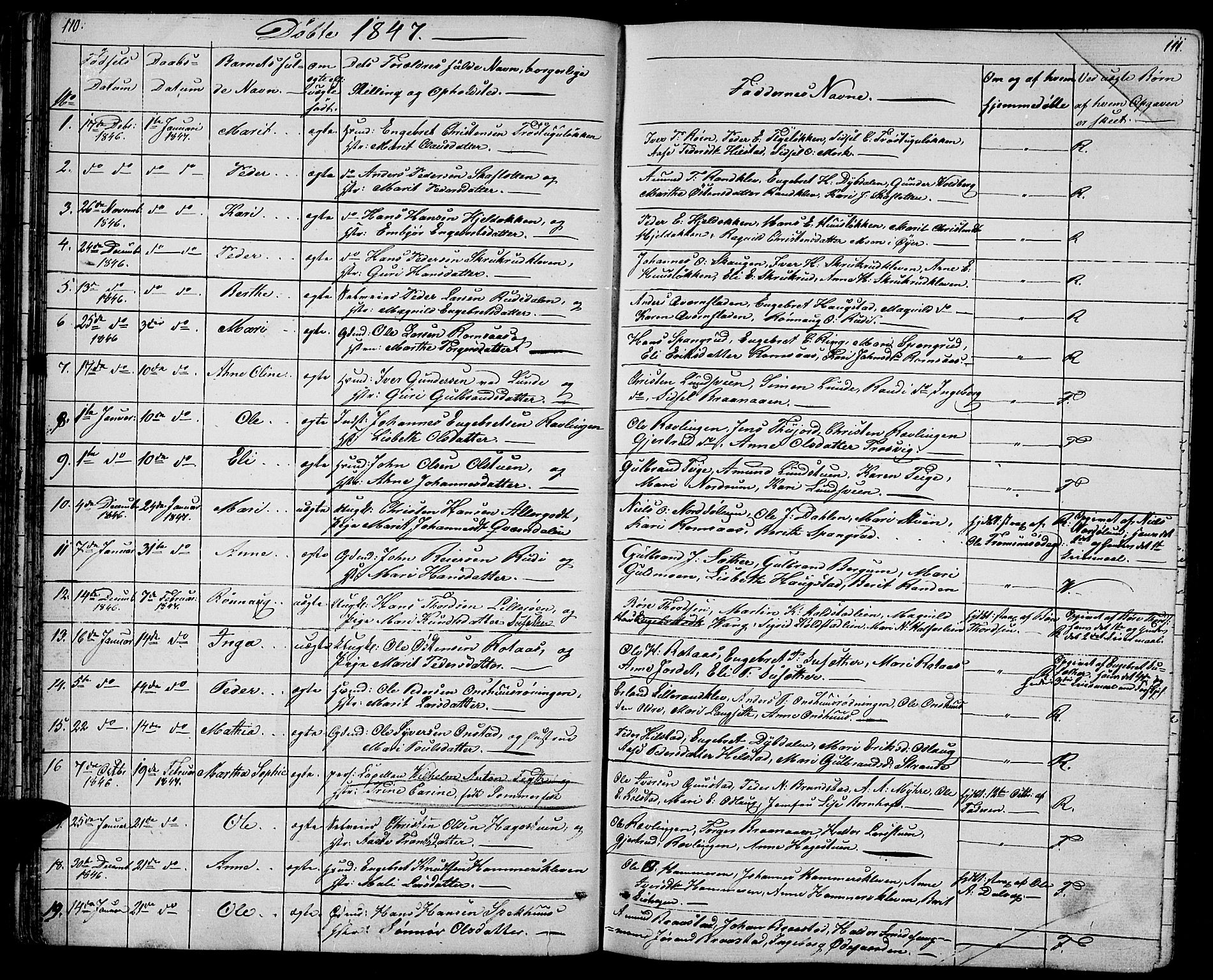 Ringebu prestekontor, SAH/PREST-082/H/Ha/Hab/L0002: Parish register (copy) no. 2, 1839-1853, p. 110-111