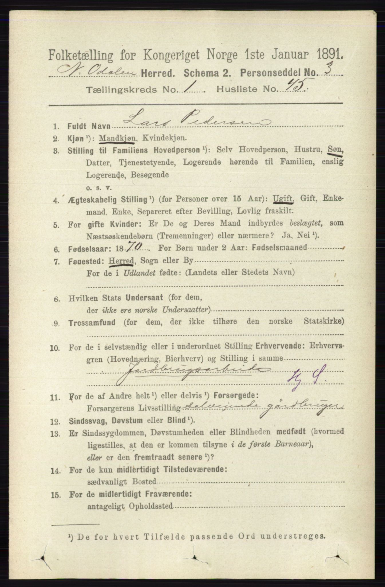 RA, 1891 census for 0418 Nord-Odal, 1891, p. 329