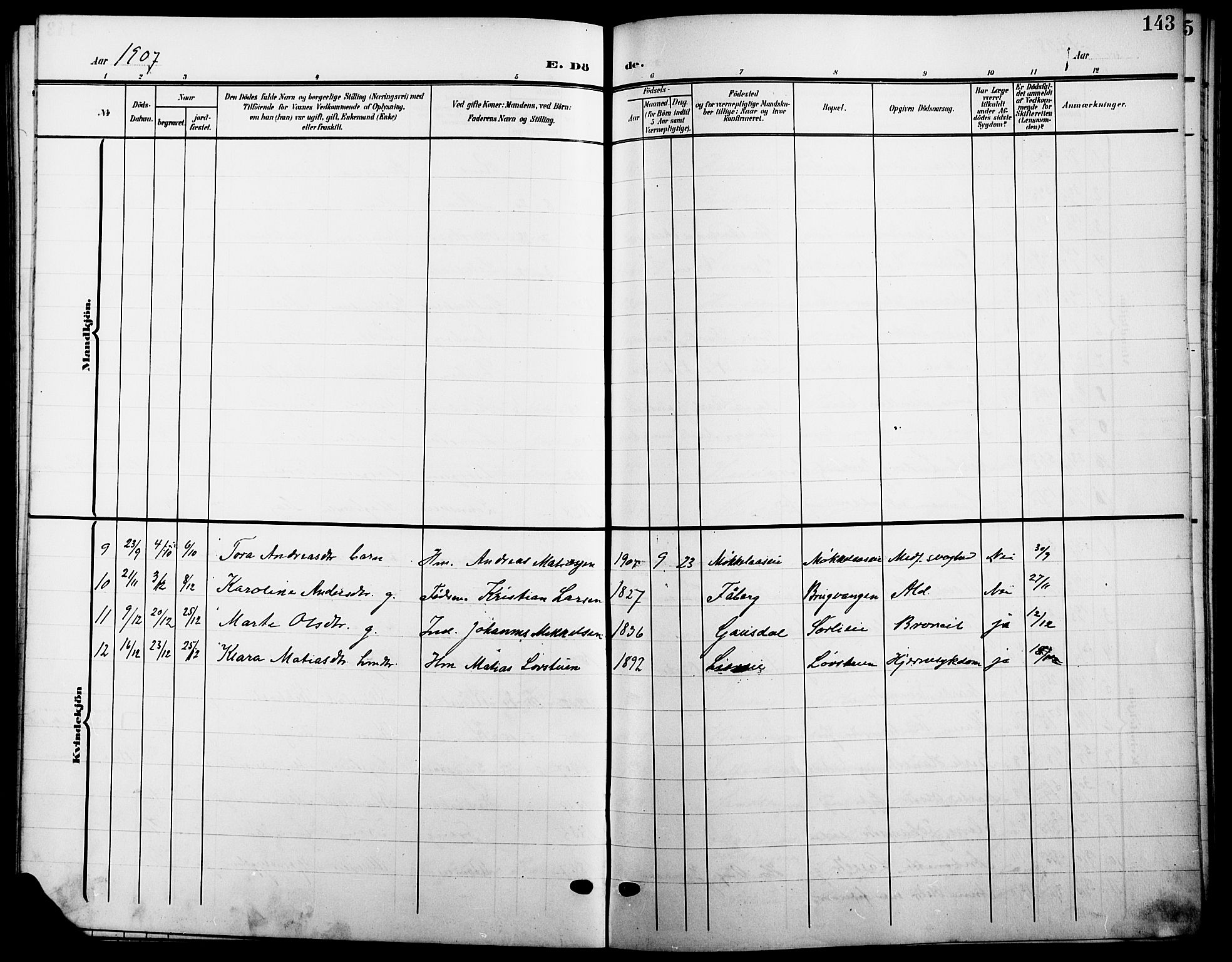 Ringsaker prestekontor, SAH/PREST-014/L/La/L0016: Parish register (copy) no. 16, 1905-1920, p. 143