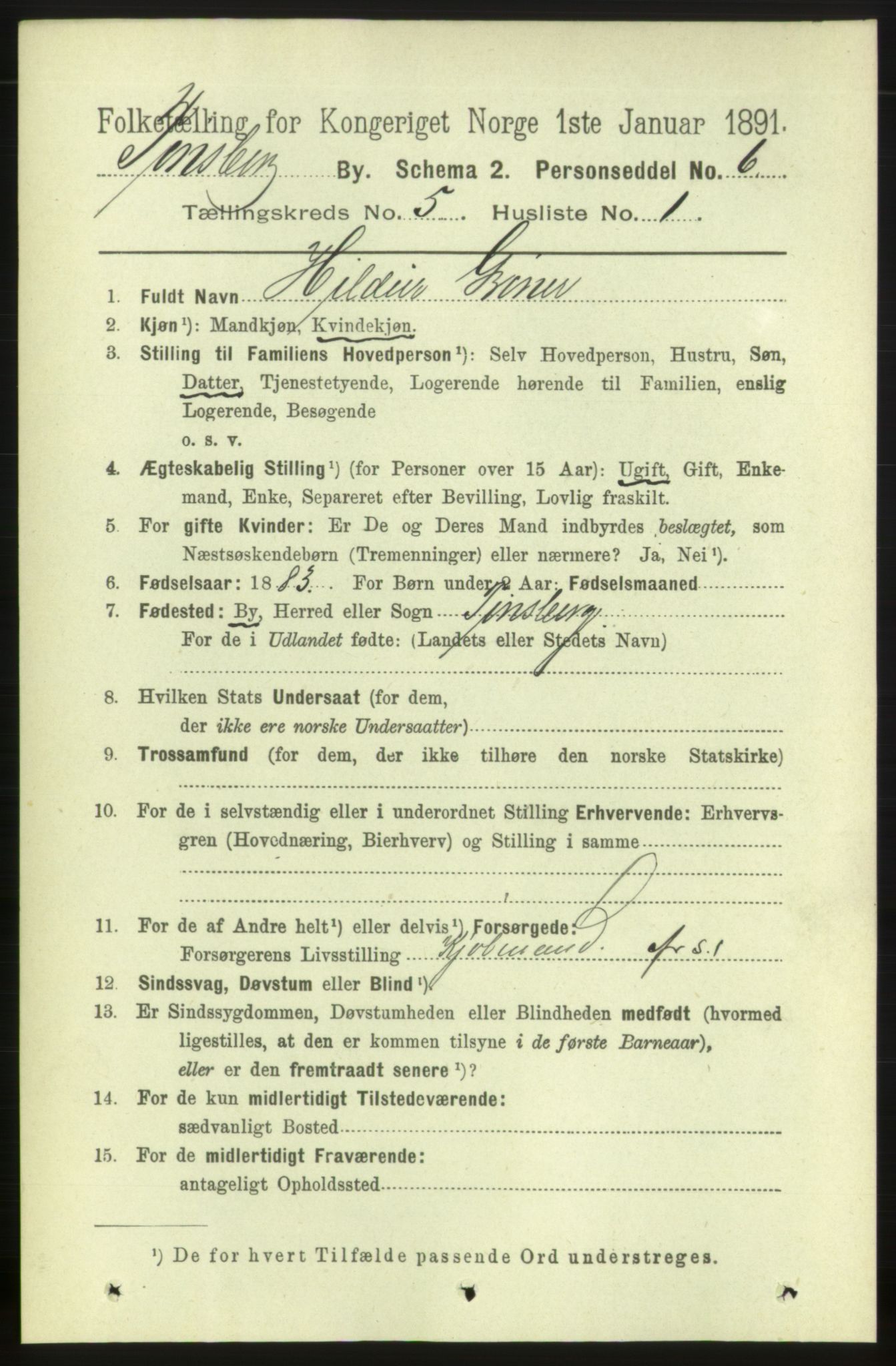 RA, 1891 census for 0705 Tønsberg, 1891, p. 2205