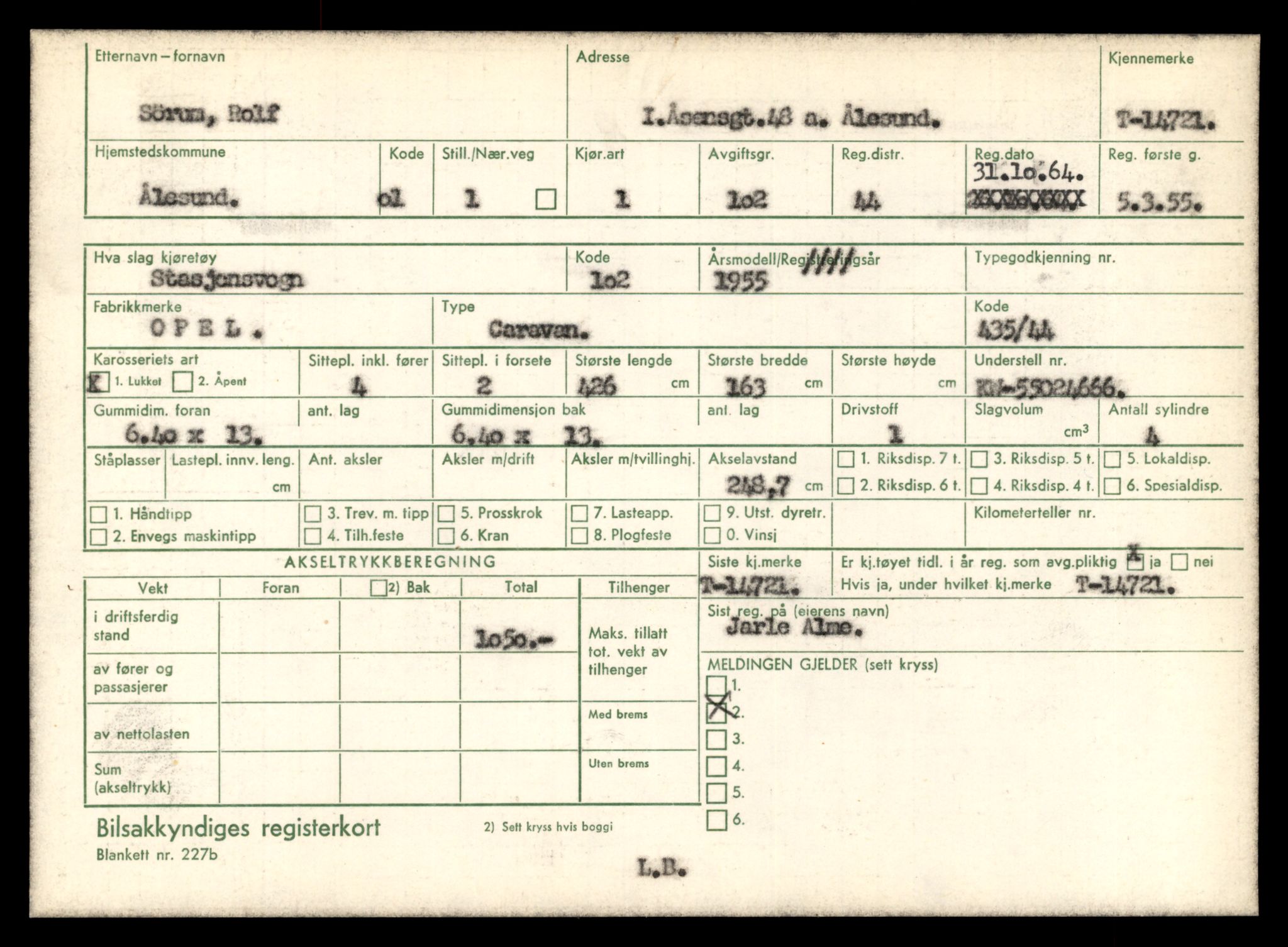 Møre og Romsdal vegkontor - Ålesund trafikkstasjon, AV/SAT-A-4099/F/Fe/L0048: Registreringskort for kjøretøy T 14721 - T 14863, 1927-1998, p. 5