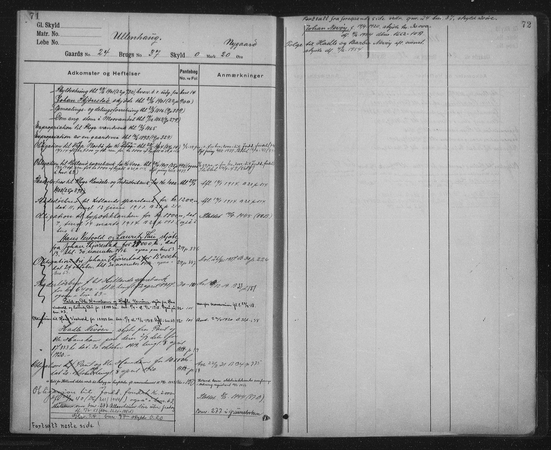 Jæren sorenskriveri, SAST/A-100310/01/4/41/41ABB/L0006: Mortgage register no. 41 ABB6, 1913, p. 71-72