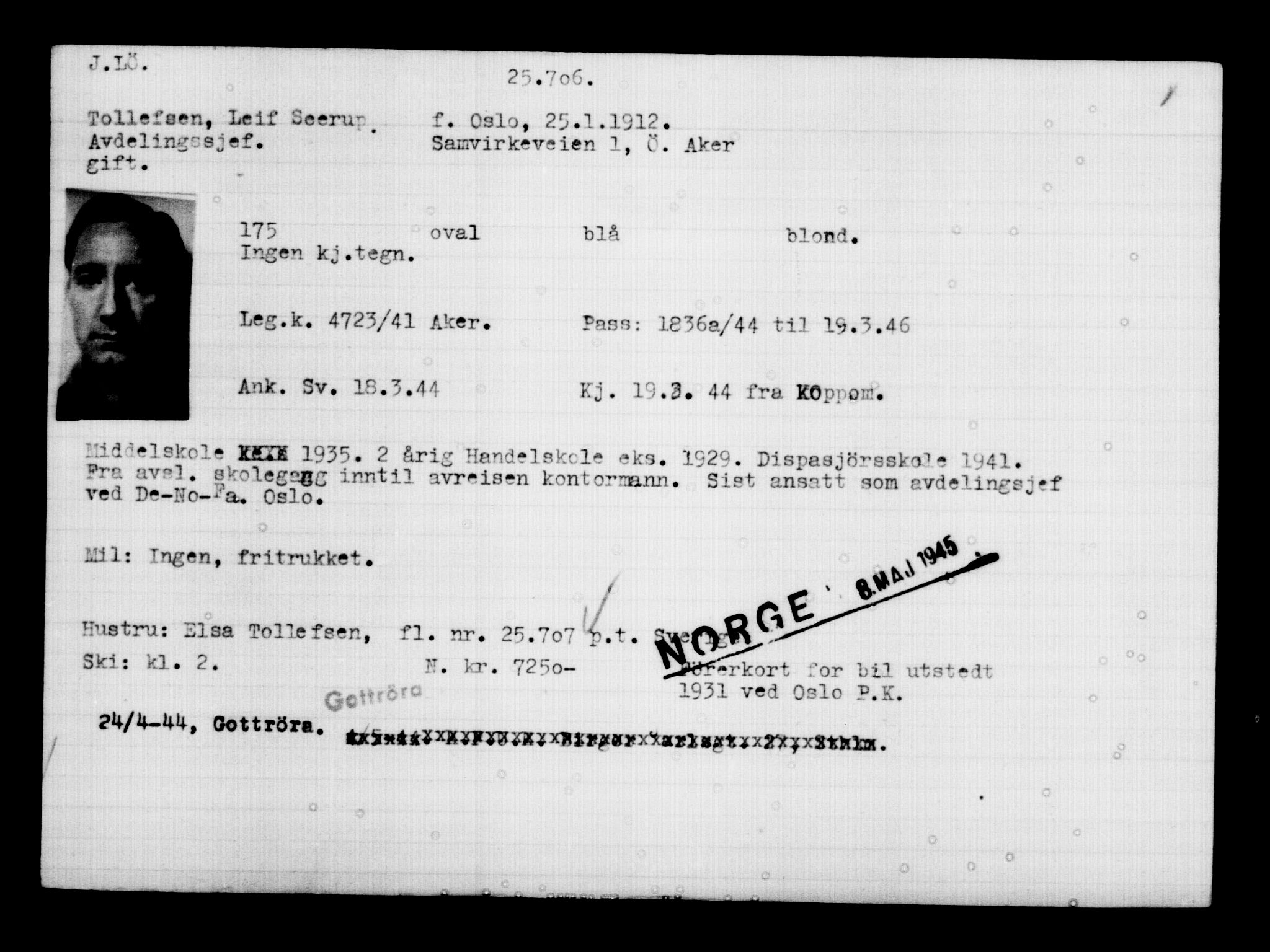 Utenriksstasjonene, Legasjonen i Stockholm, Flyktningkontoret, AV/RA-S-6753/V/Va/L0011: Kjesäterkartoteket, flyktninger med registreringsnr. 25300-28349, 1940-1945, p. 422