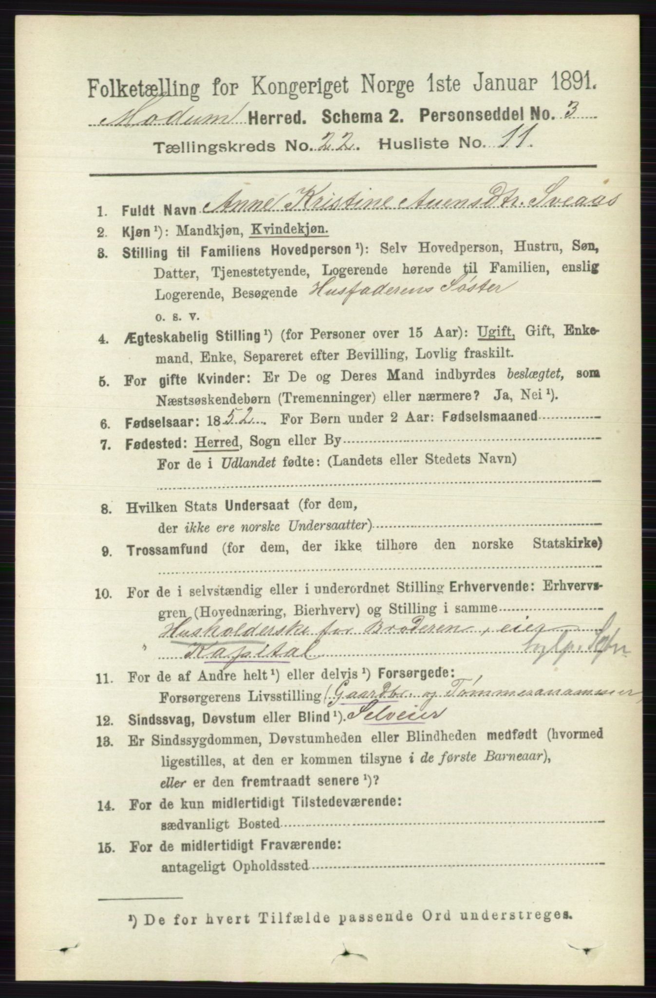 RA, 1891 census for 0623 Modum, 1891, p. 8439