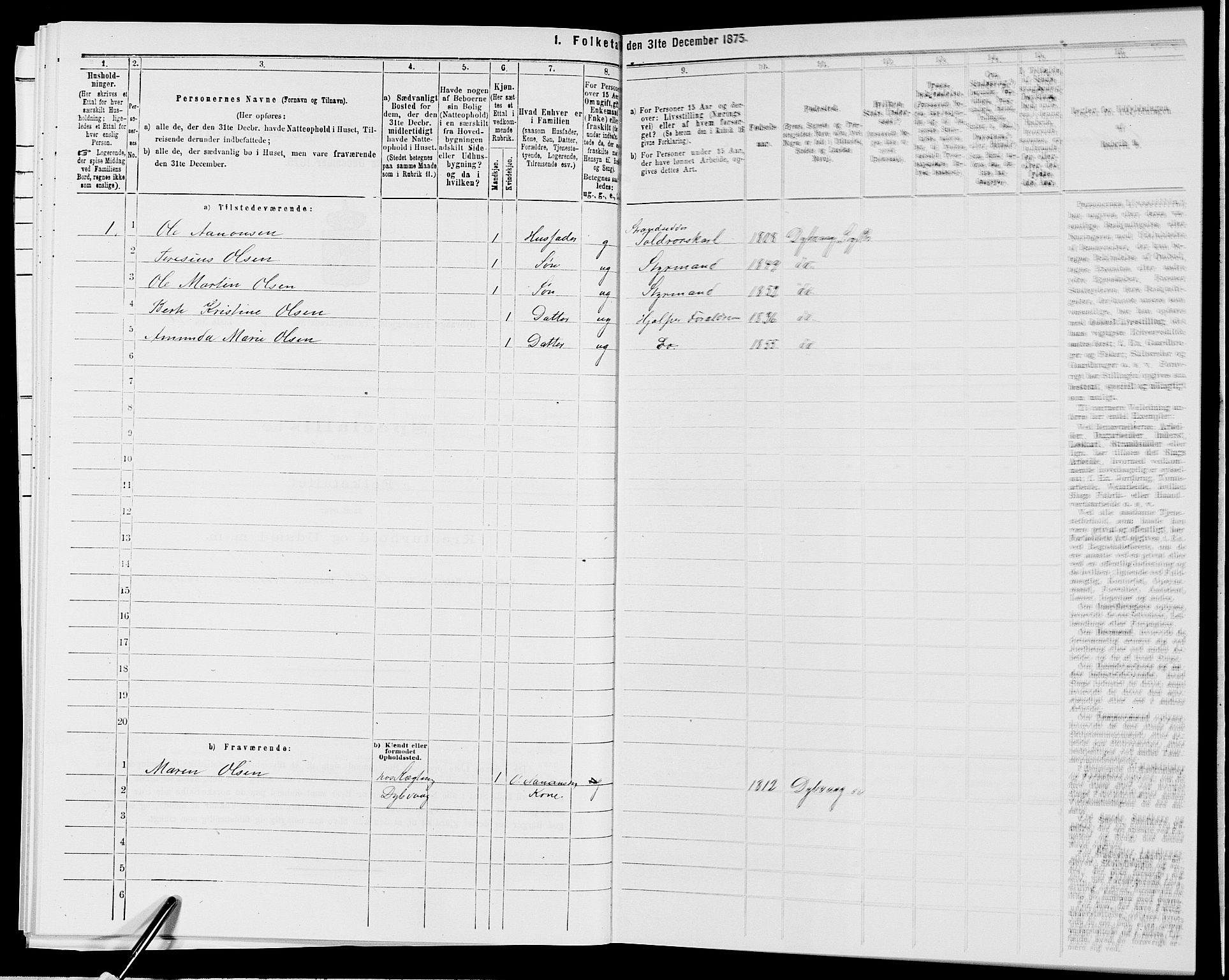 SAK, 1875 census for 0915P Dypvåg, 1875, p. 616