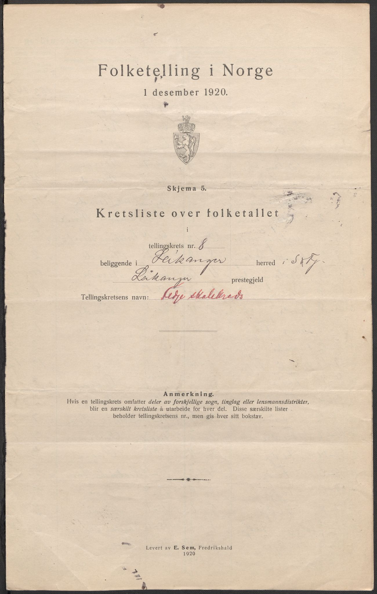 SAB, 1920 census for Leikanger, 1920, p. 28