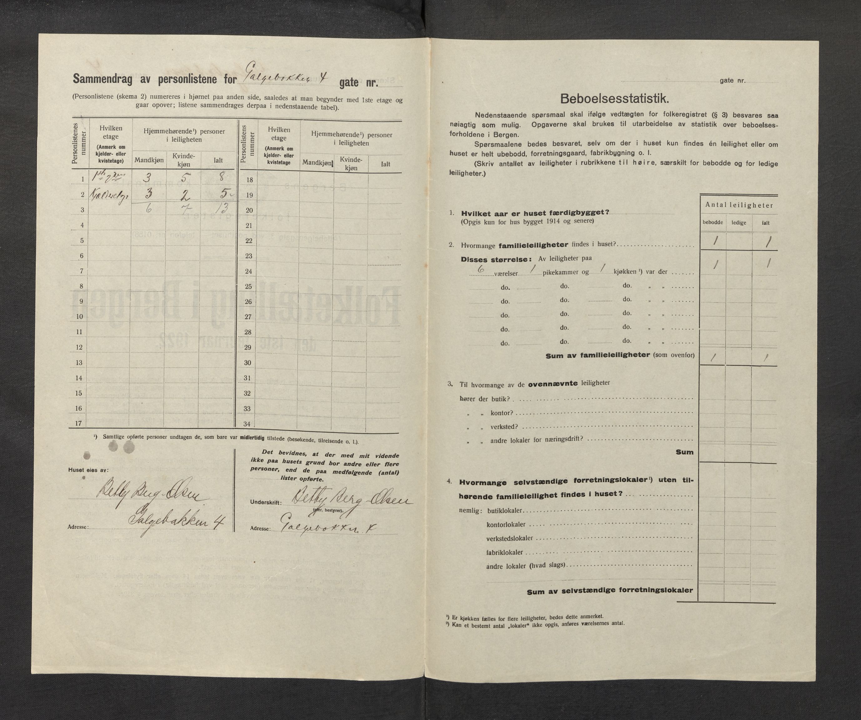 SAB, Municipal Census 1922 for Bergen, 1922, p. 10307