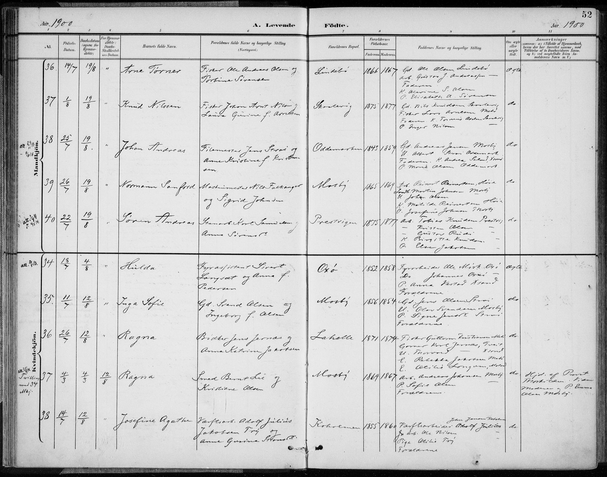 Oddernes sokneprestkontor, AV/SAK-1111-0033/F/Fa/Faa/L0010: Parish register (official) no. A 10, 1897-1911, p. 52