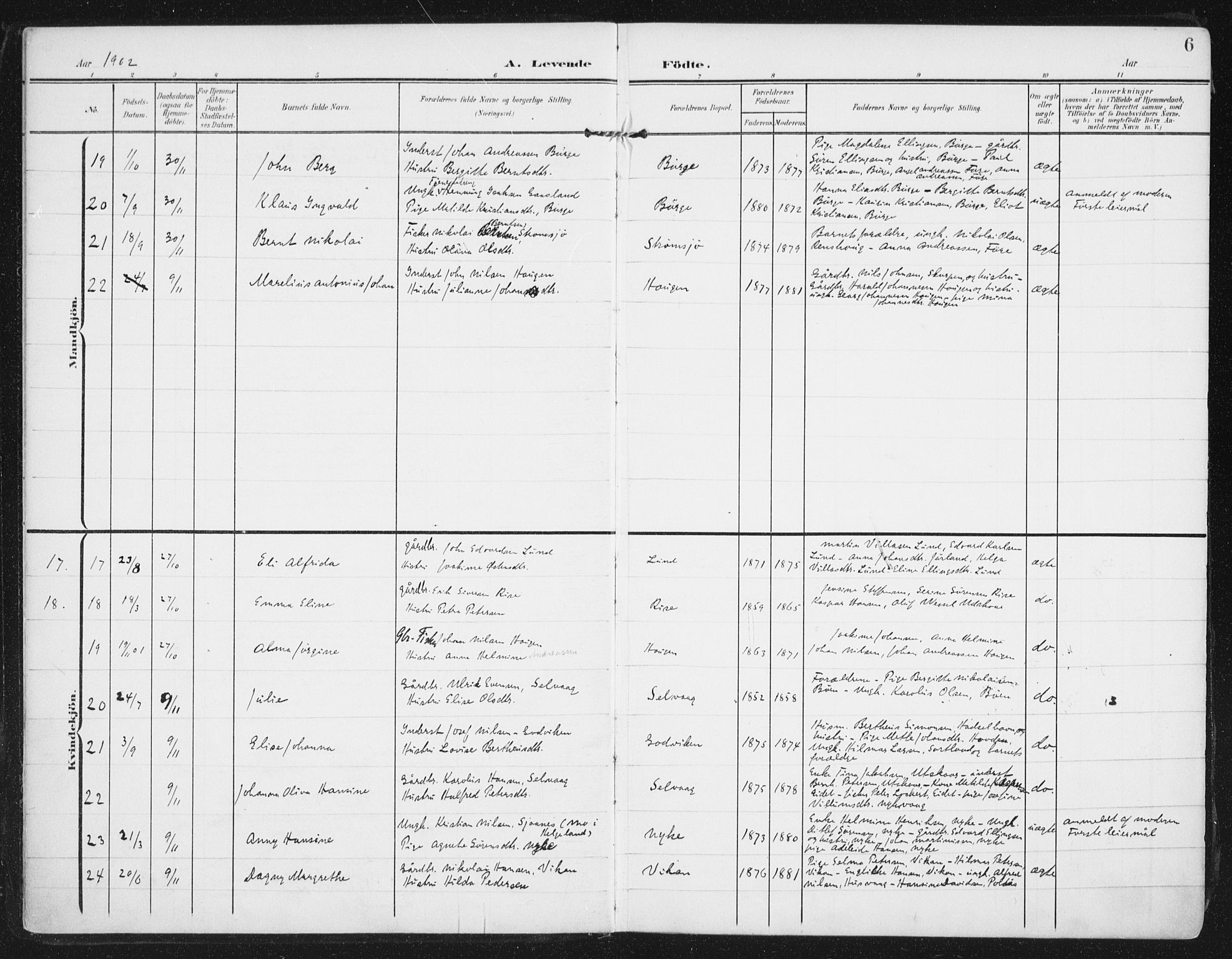 Ministerialprotokoller, klokkerbøker og fødselsregistre - Nordland, AV/SAT-A-1459/892/L1321: Parish register (official) no. 892A02, 1902-1918, p. 6