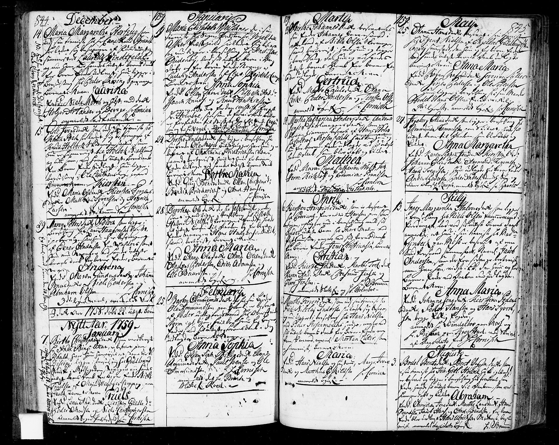 Oslo domkirke Kirkebøker, SAO/A-10752/F/Fa/L0004: Parish register (official) no. 4, 1743-1786, p. 844-845