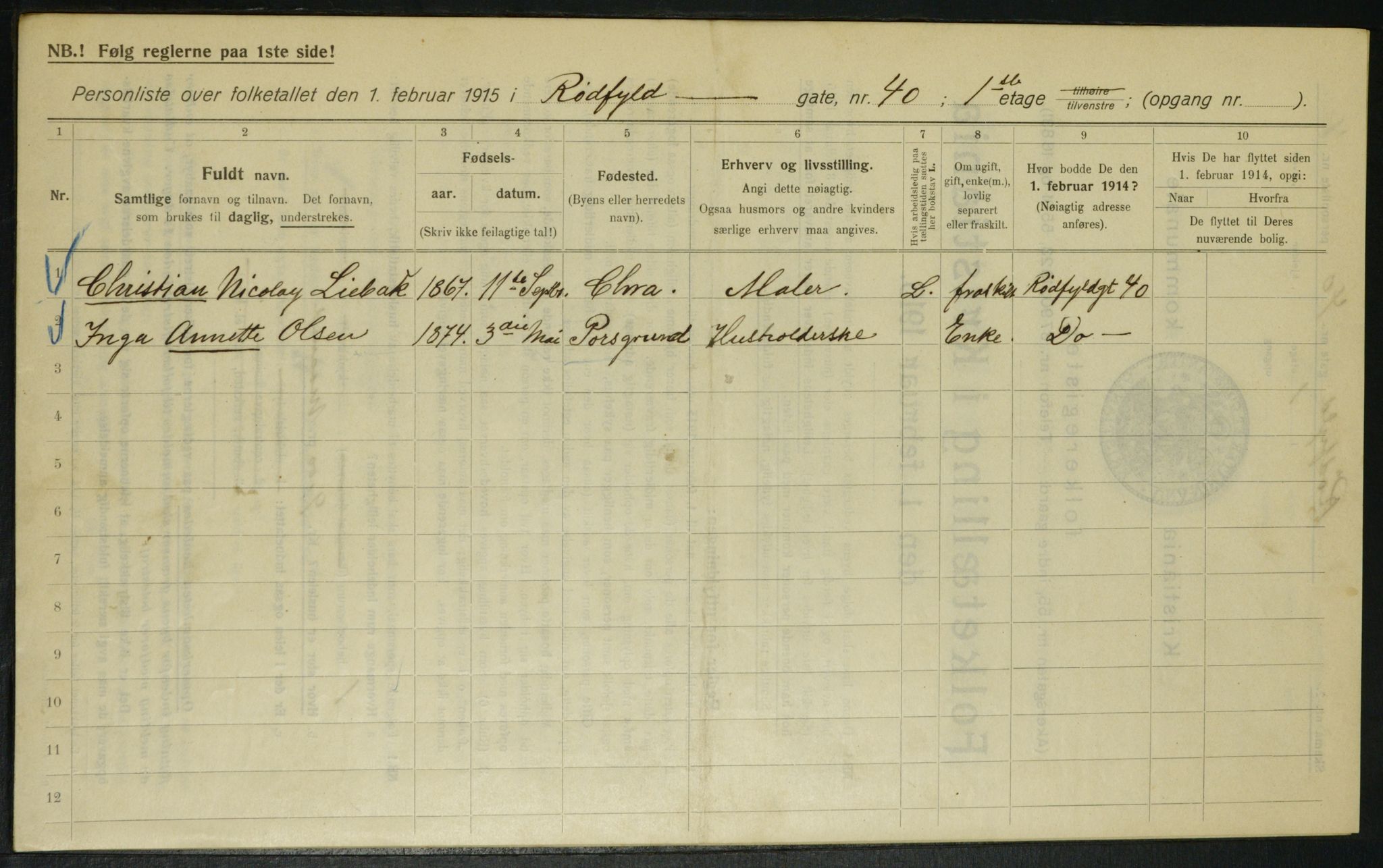 OBA, Municipal Census 1915 for Kristiania, 1915, p. 85765