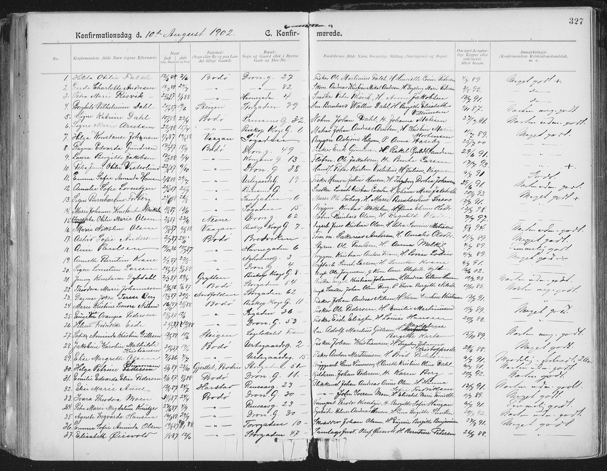 Ministerialprotokoller, klokkerbøker og fødselsregistre - Nordland, AV/SAT-A-1459/801/L0011: Parish register (official) no. 801A11, 1900-1916, p. 327