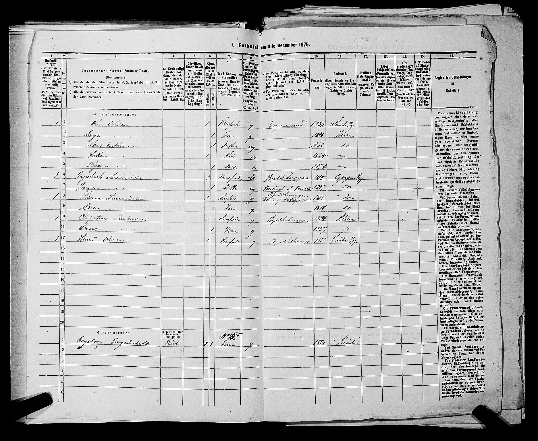 SAKO, 1875 census for 0806P Skien, 1875, p. 848