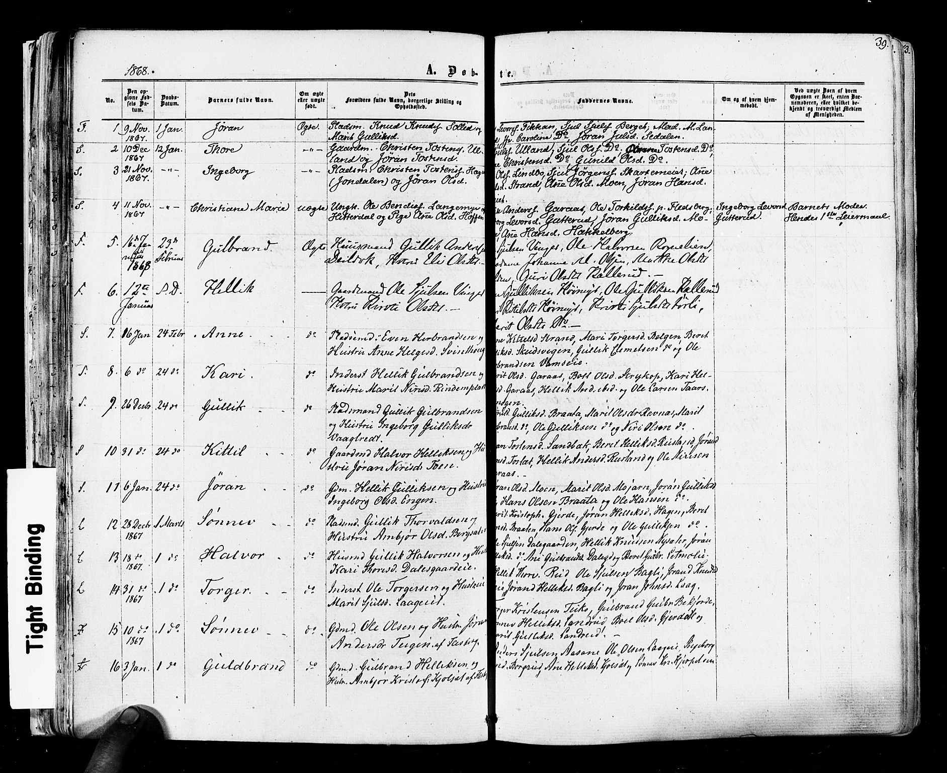 Flesberg kirkebøker, SAKO/A-18/F/Fa/L0007: Parish register (official) no. I 7, 1861-1878, p. 39