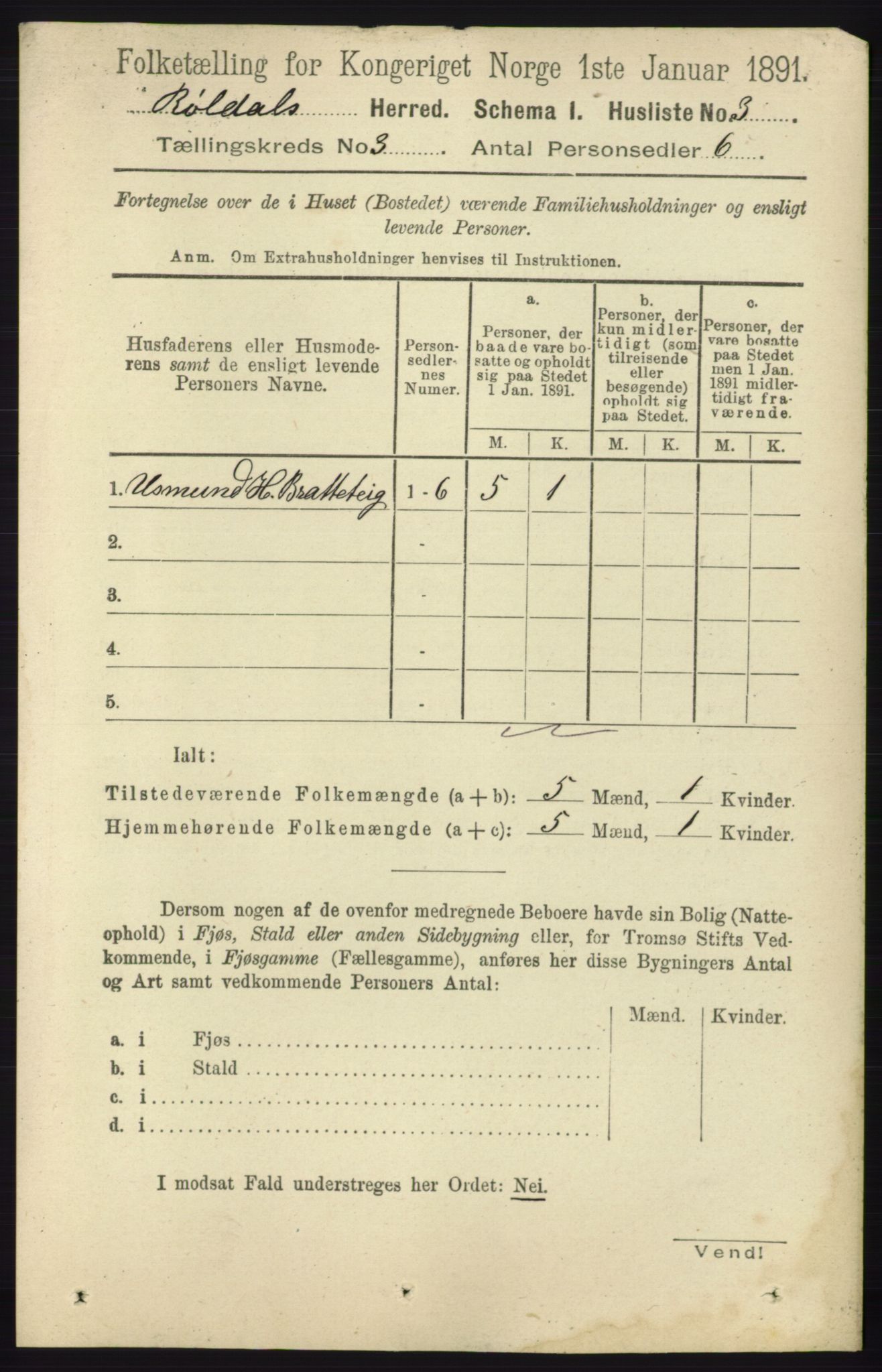 RA, 1891 census for 1229 Røldal, 1891, p. 854