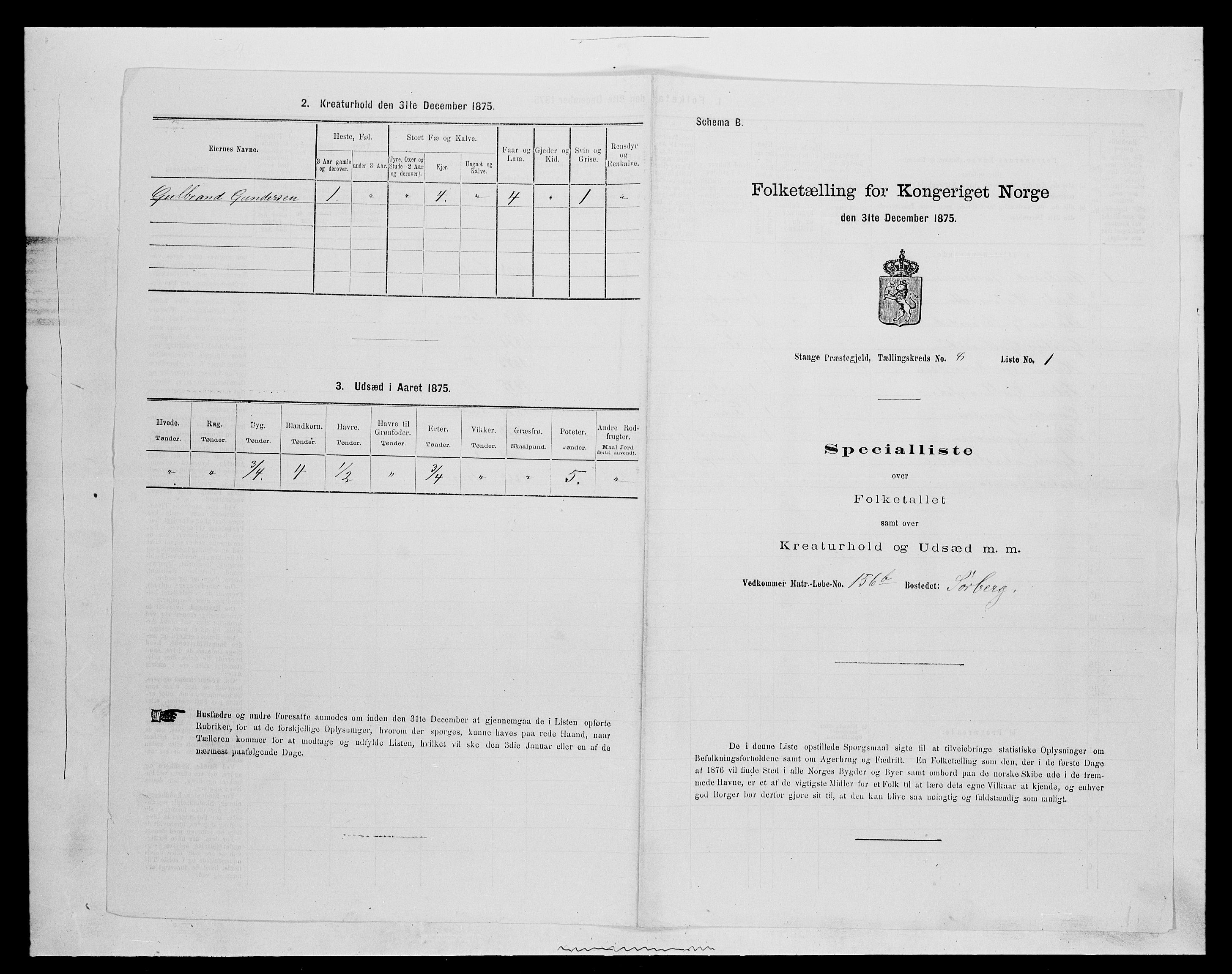 SAH, 1875 census for 0417P Stange, 1875, p. 1281