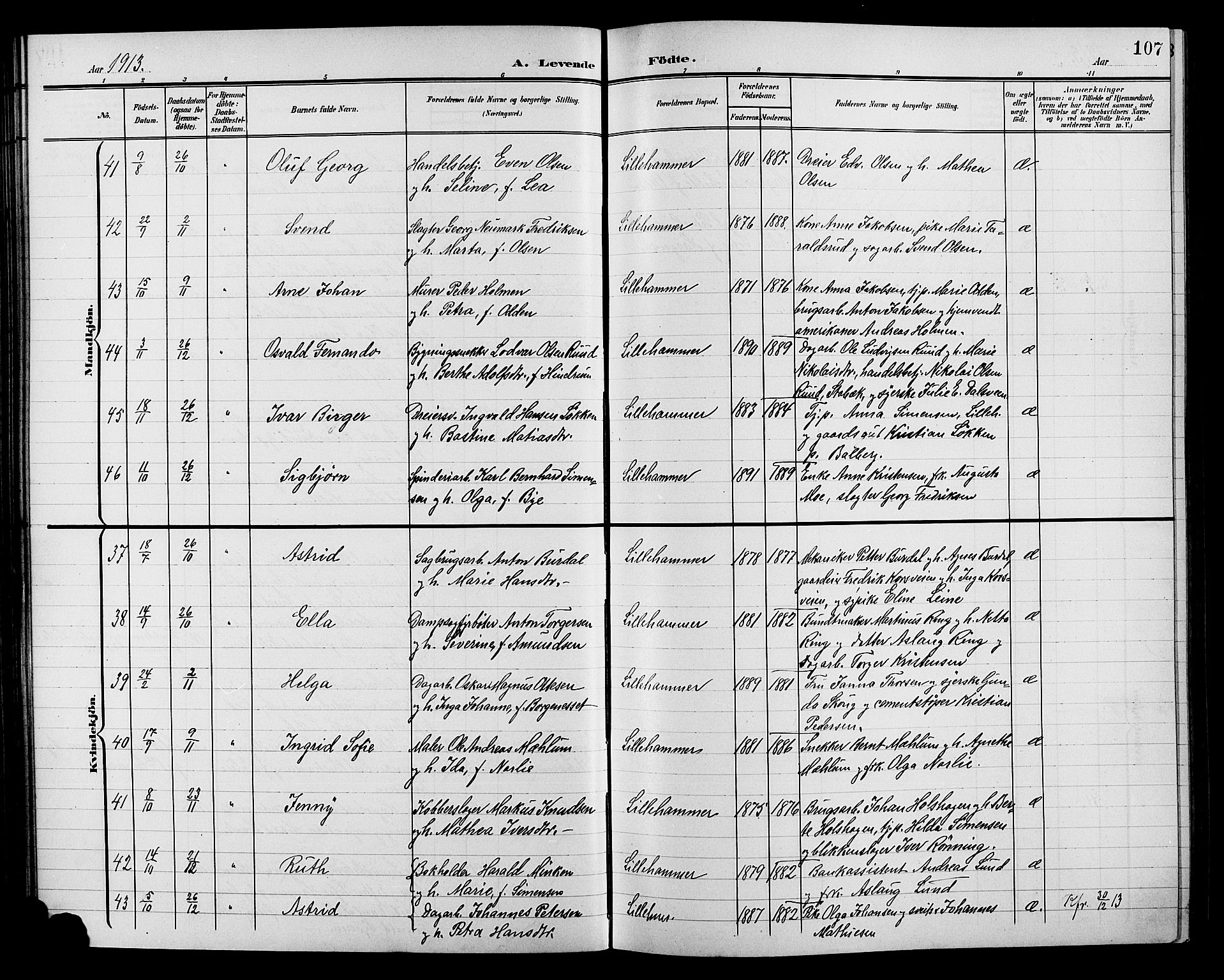 Lillehammer prestekontor, AV/SAH-PREST-088/H/Ha/Hab/L0001: Parish register (copy) no. 1, 1901-1913, p. 107