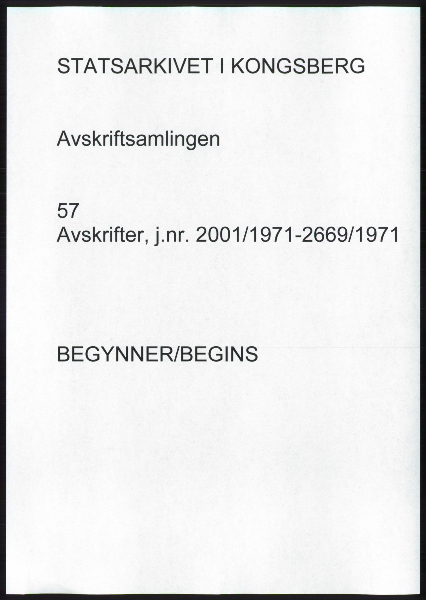 Statsarkivet i Kongsberg, SAKO/A-0001, 1971, p. 1