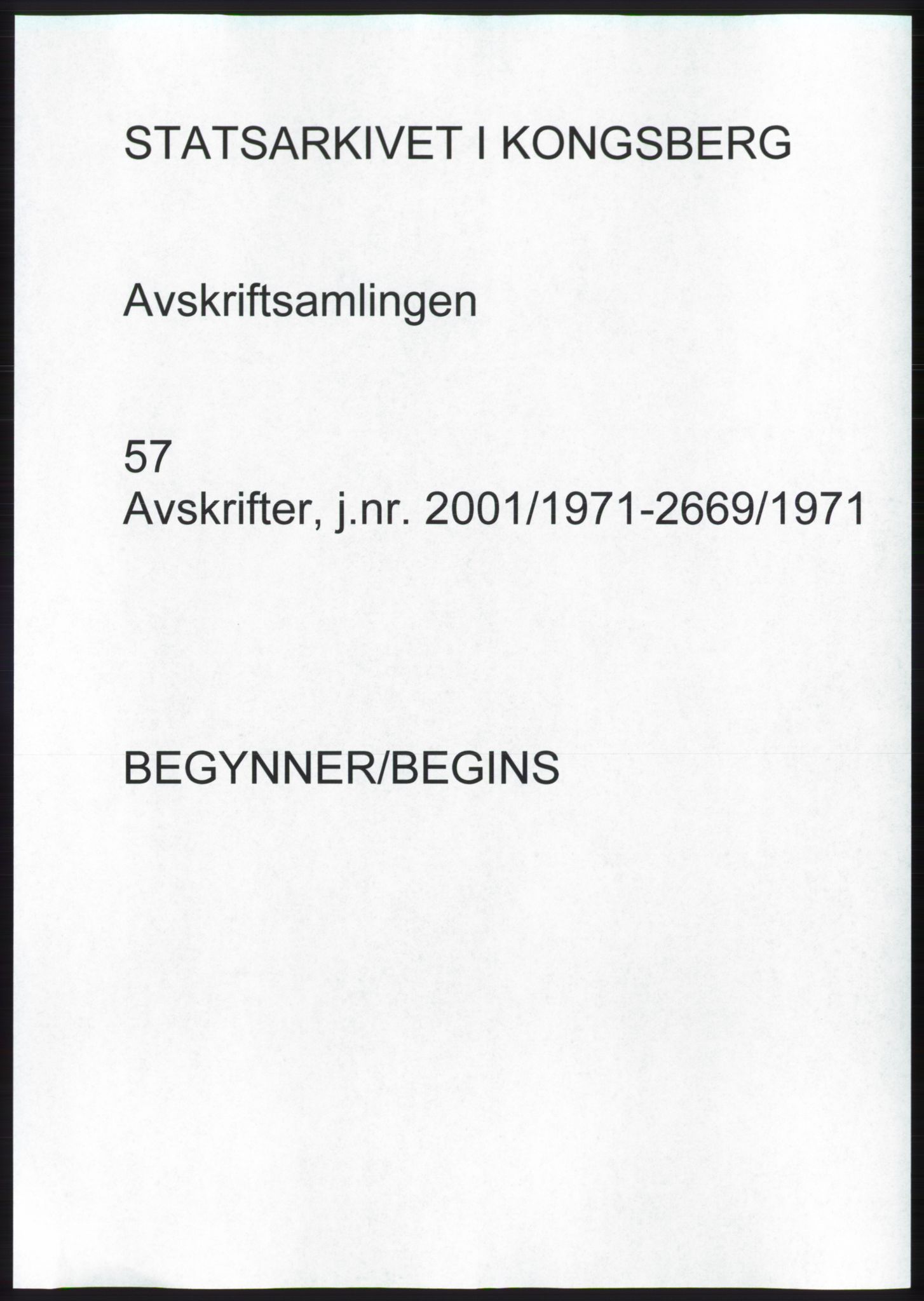 Statsarkivet i Kongsberg, AV/SAKO-A-0001, 1971, p. 1