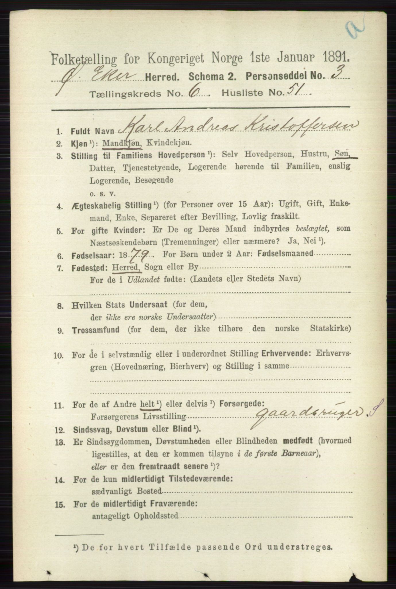 RA, 1891 census for 0624 Øvre Eiker, 1891, p. 2506