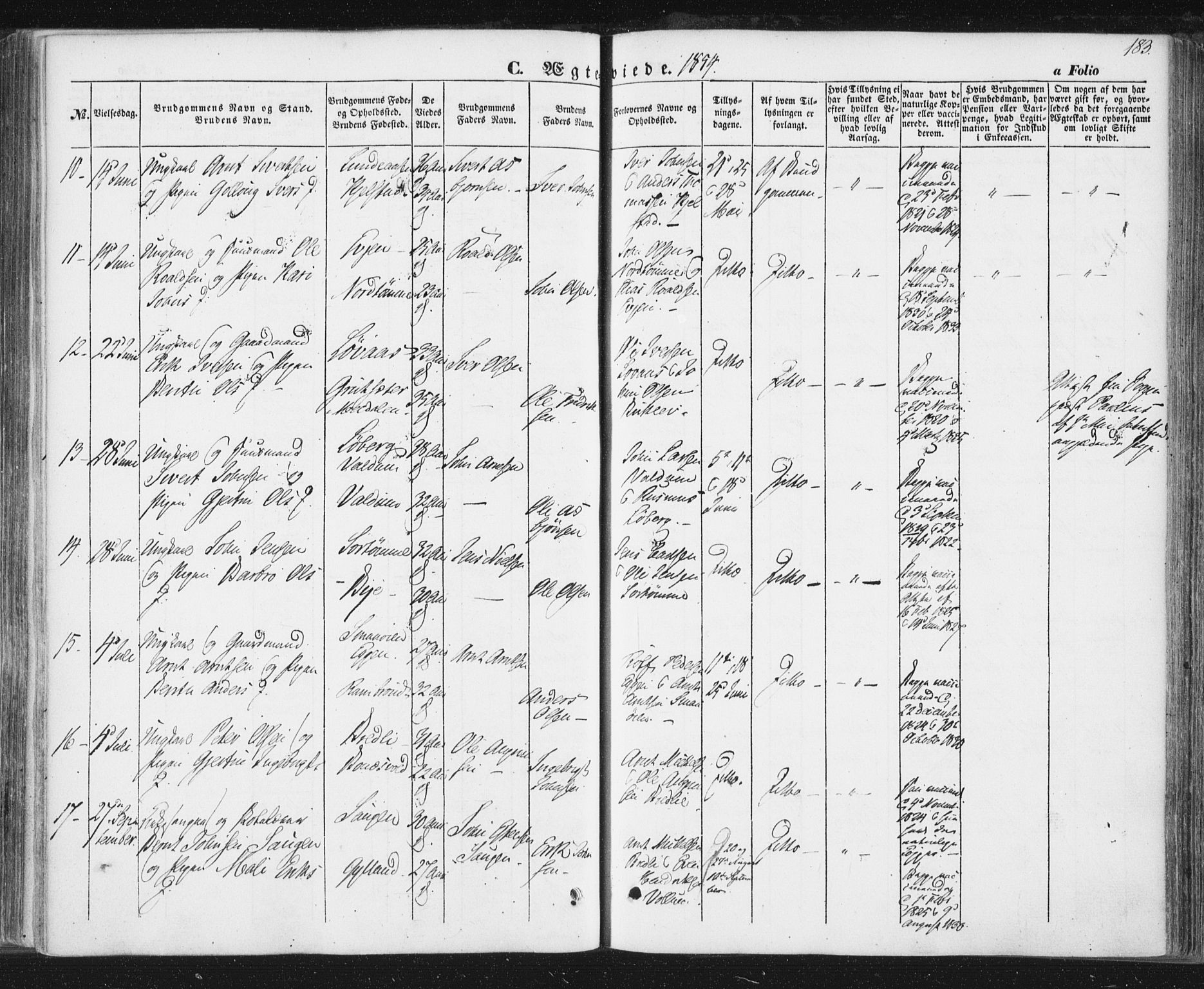 Ministerialprotokoller, klokkerbøker og fødselsregistre - Sør-Trøndelag, SAT/A-1456/692/L1103: Parish register (official) no. 692A03, 1849-1870, p. 183