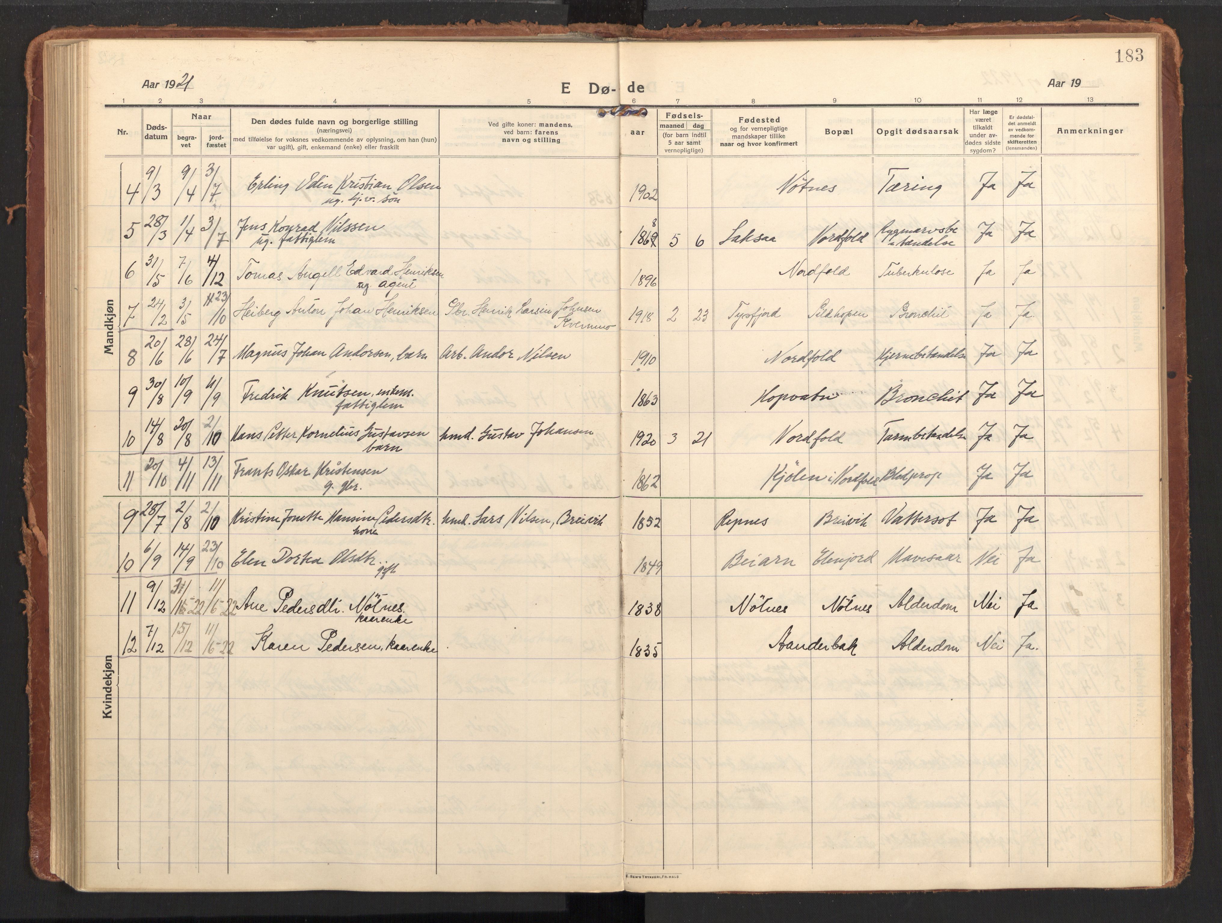 Ministerialprotokoller, klokkerbøker og fødselsregistre - Nordland, AV/SAT-A-1459/858/L0833: Parish register (official) no. 858A03, 1916-1934, p. 183