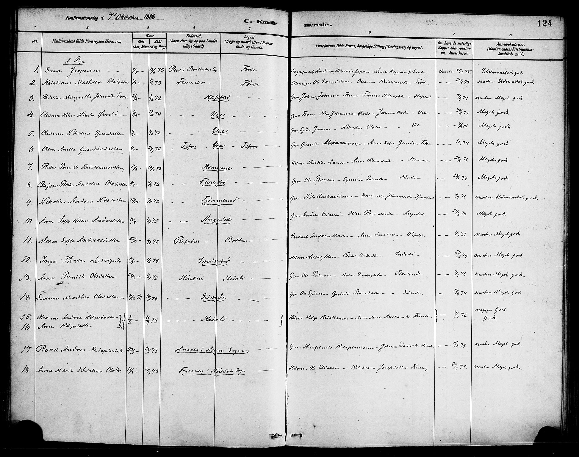 Førde sokneprestembete, SAB/A-79901/H/Haa/Haab/L0001: Parish register (official) no. B 1, 1880-1898, p. 124