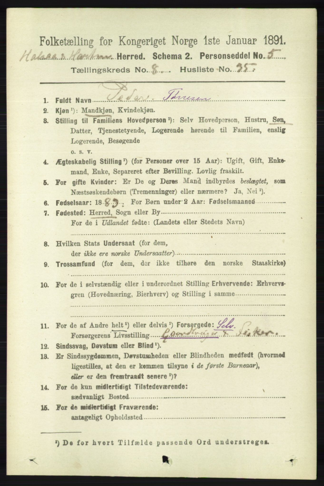 RA, 1891 census for 1019 Halse og Harkmark, 1891, p. 3436