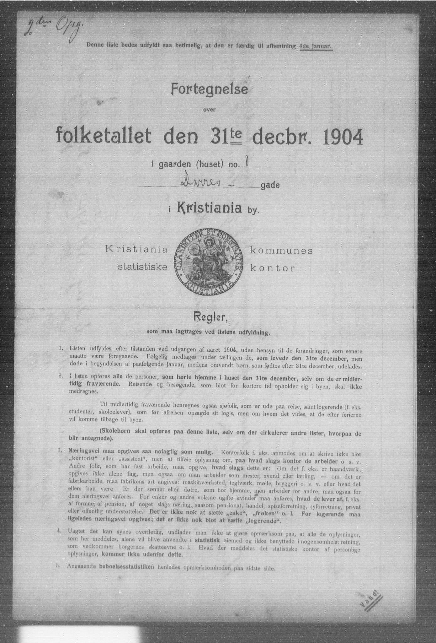 OBA, Municipal Census 1904 for Kristiania, 1904, p. 3095