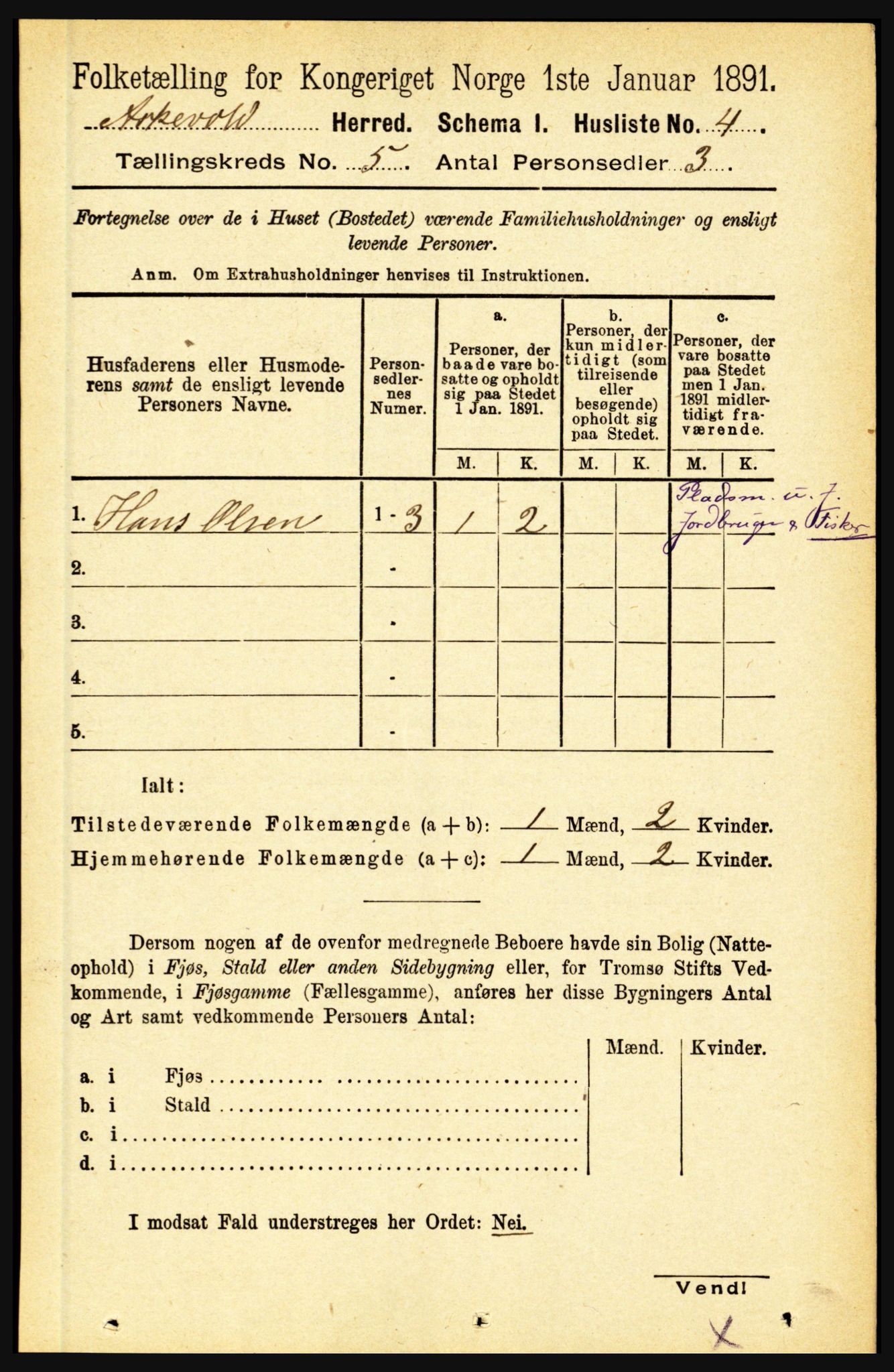 RA, 1891 census for 1428 Askvoll, 1891, p. 1492